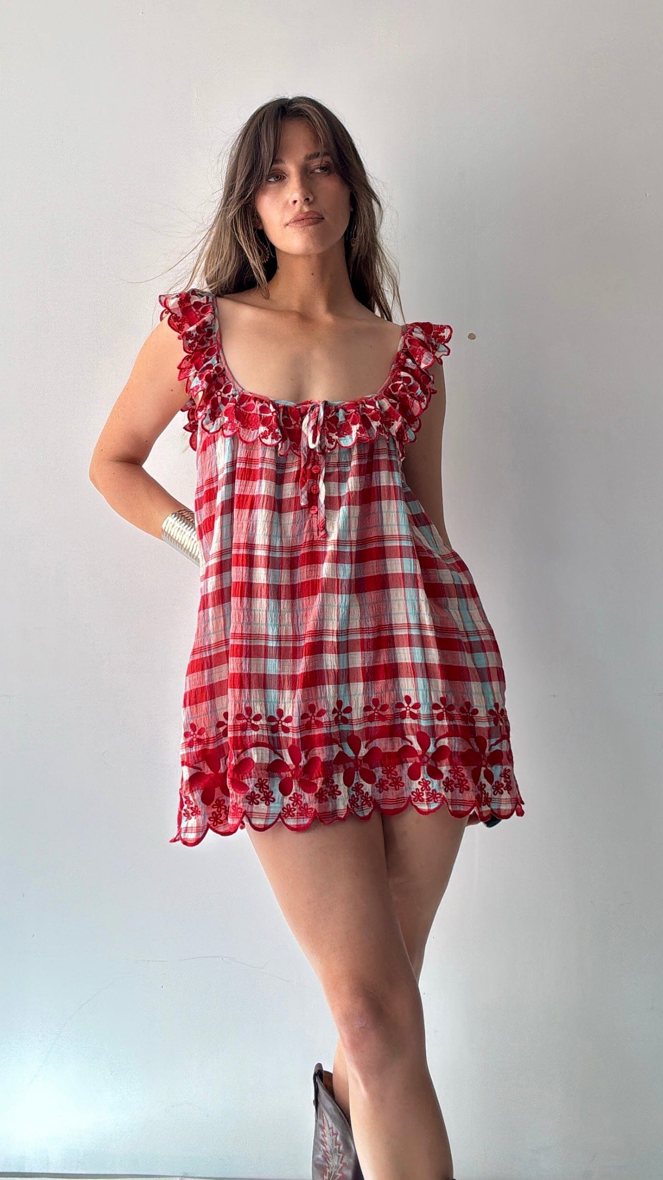 Free People Plaid Red Dress, Free People