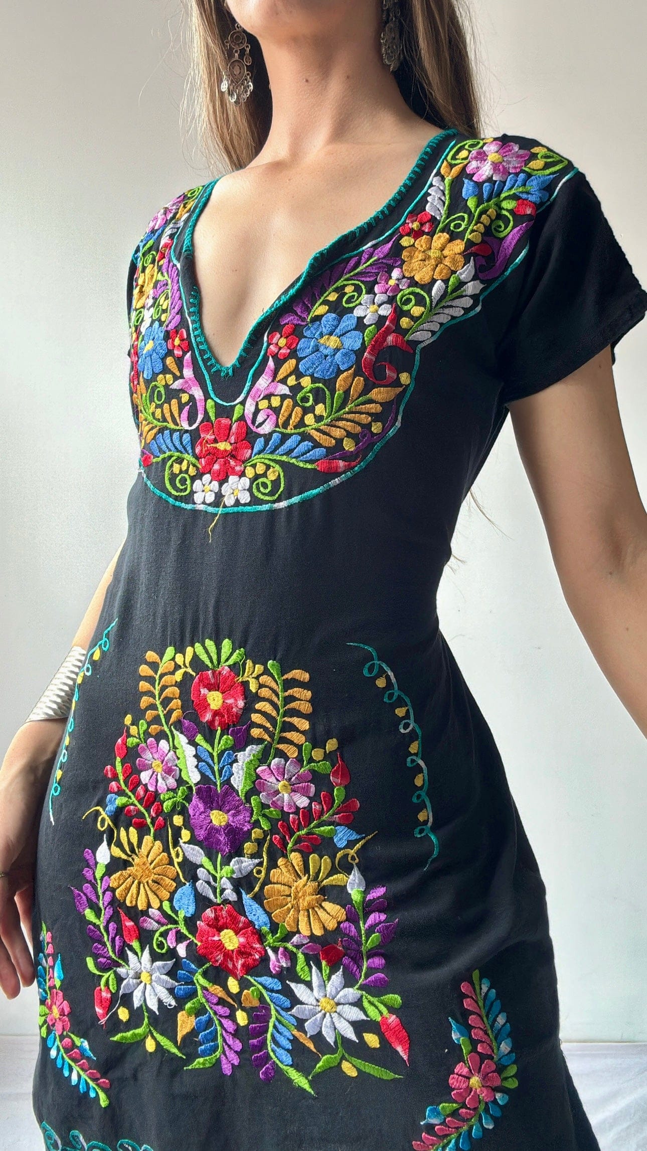sachin and babi light blue dress Embroidered Floral Mexican Dress with Ruffle Sleeves – The Little Pueblo main image 0