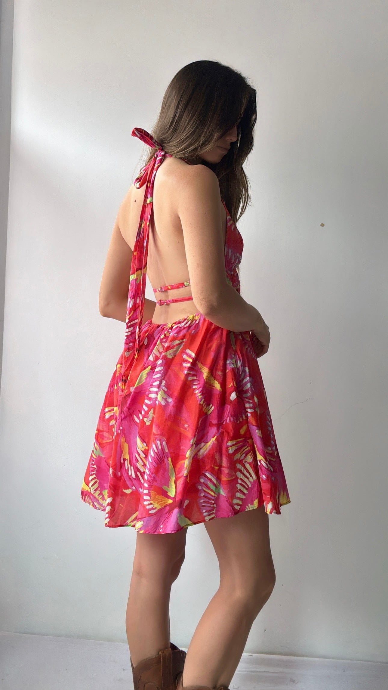 Farm Rio Dress Farm Rio Hibiscus Mini Dress Coral