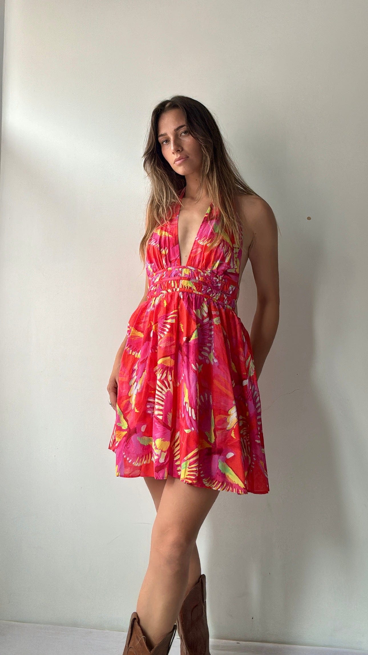 Farm Rio Dress Farm Rio Hibiscus Mini Dress Coral