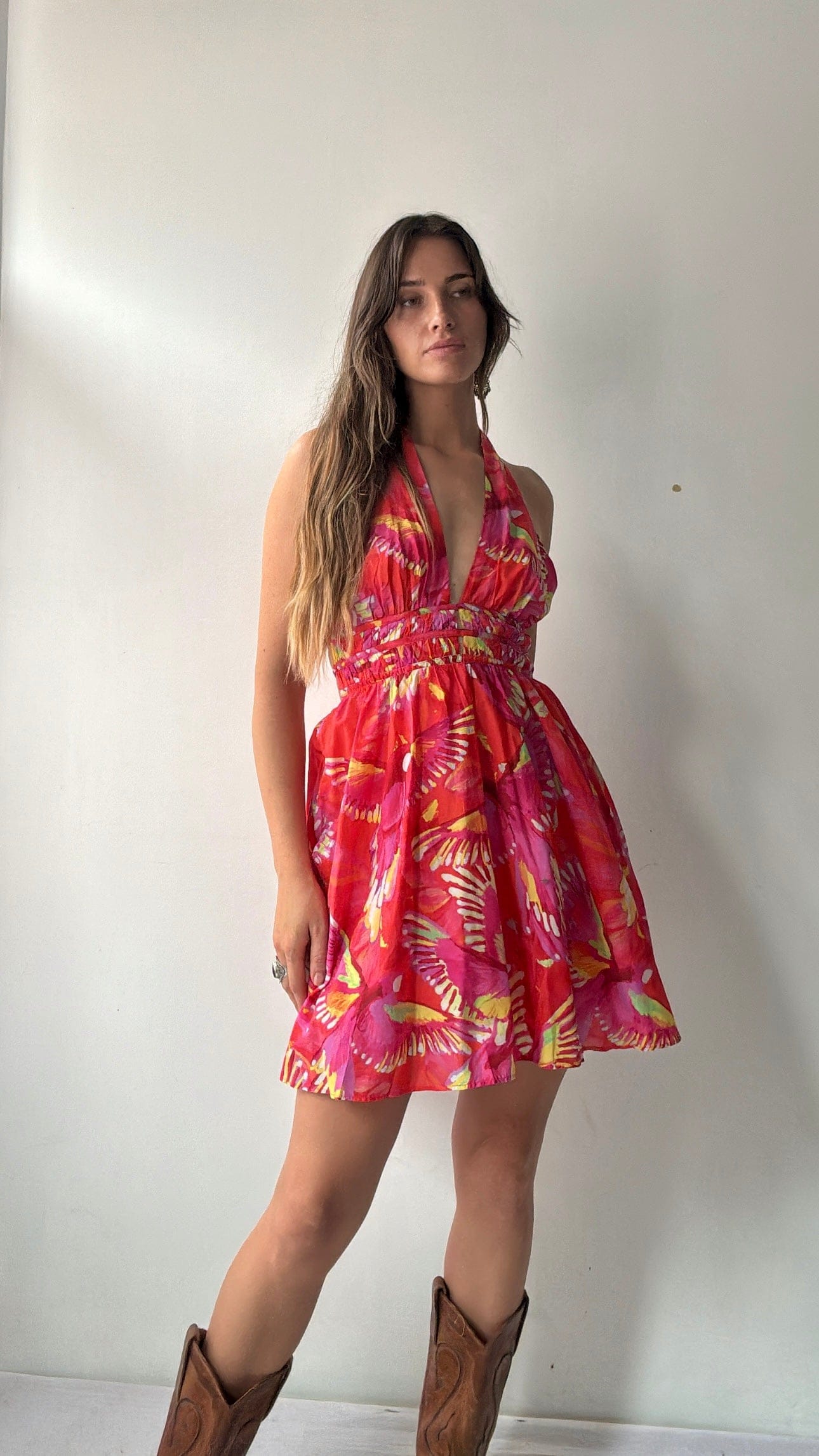 Farm Rio Dress Farm Rio Hibiscus Mini Dress Coral