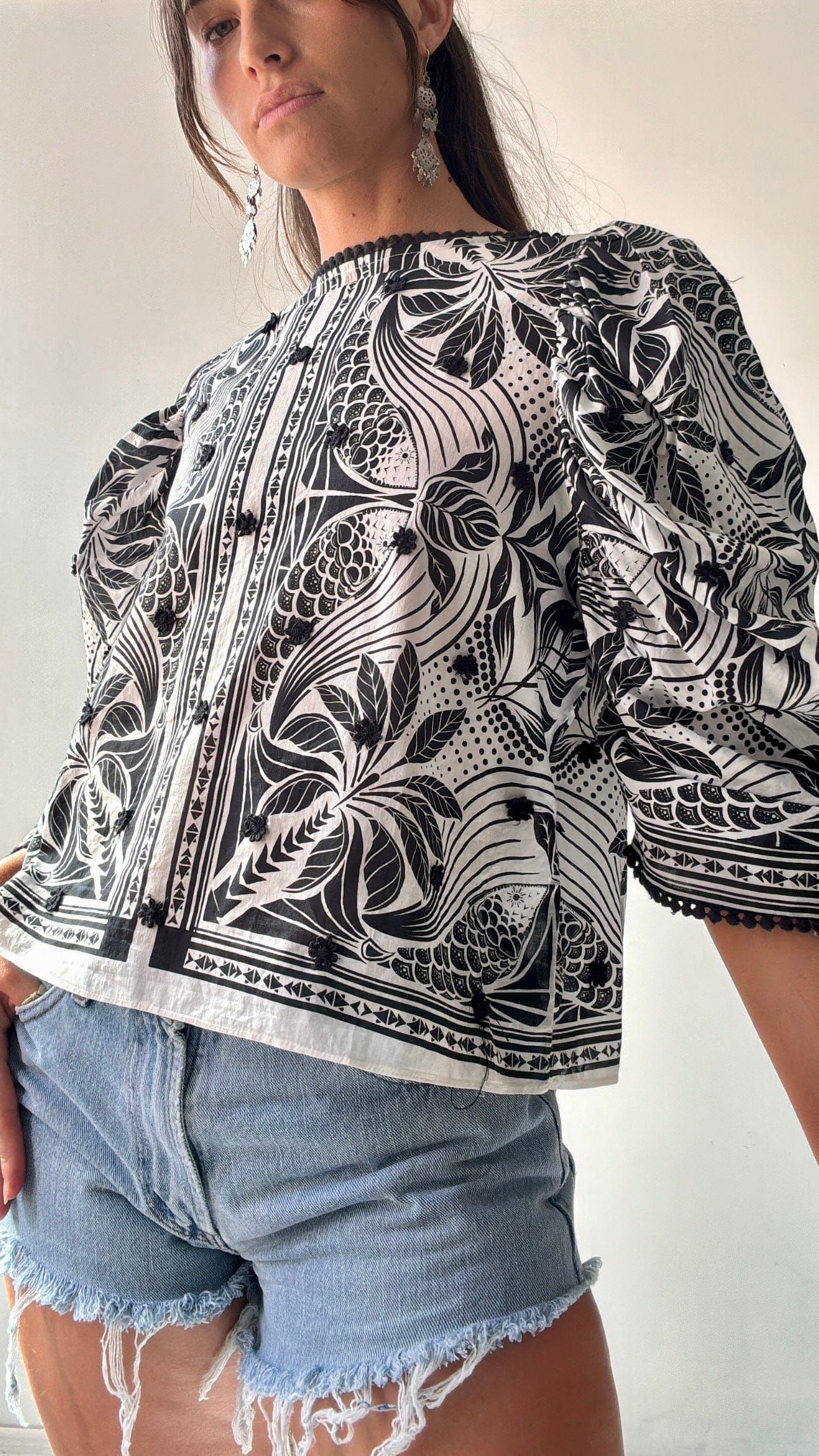 Farm Rio Tops Farm Rio Black Tapestry Top