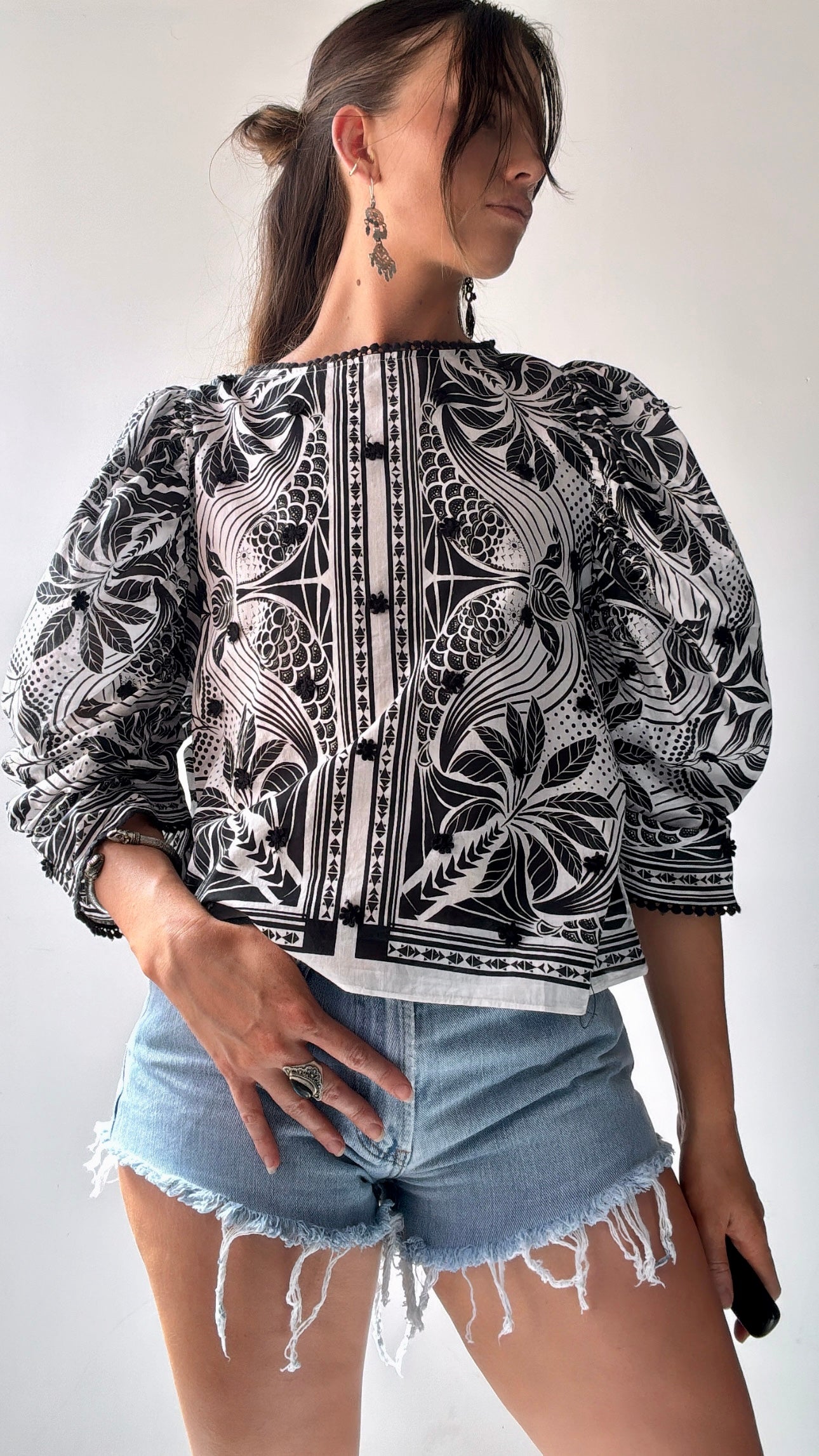 Farm Rio Tops Farm Rio Black Tapestry Top