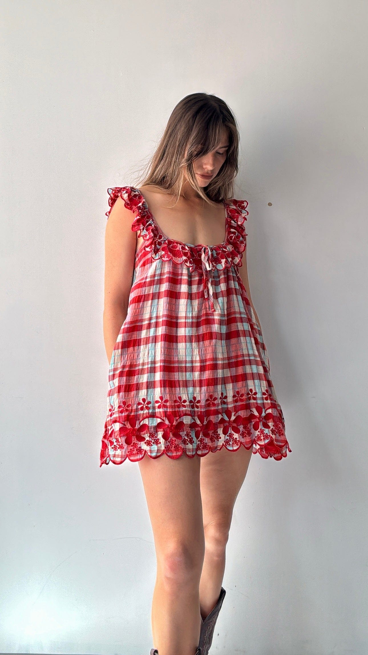 free people red gingham dress Free People Sundance Tank S / Red Combo