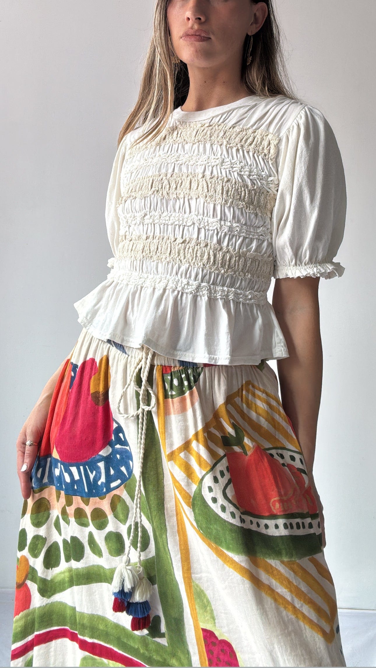 Free People Free People Ruched White Top