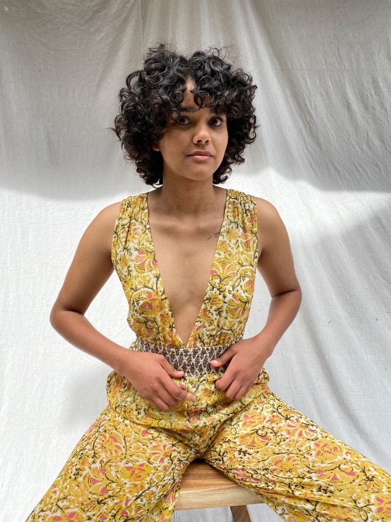 Free people yellow sales jumpsuit