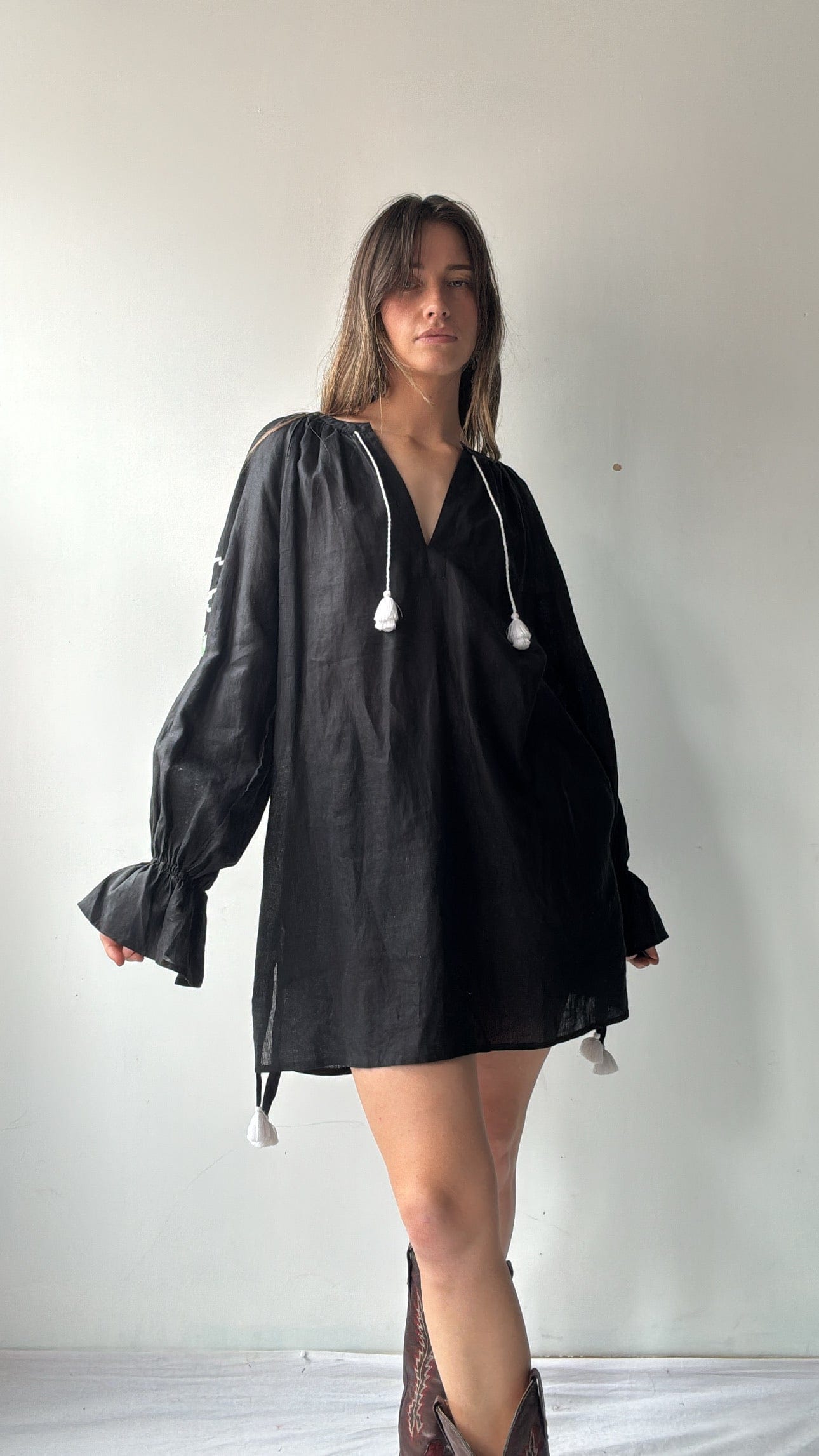 March 11 Dress March 11 Black Linen Dress/Green