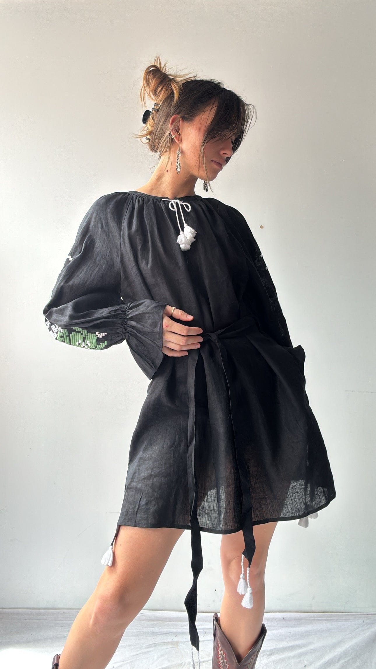 March 11 Dress March 11 Black Linen Dress/Green