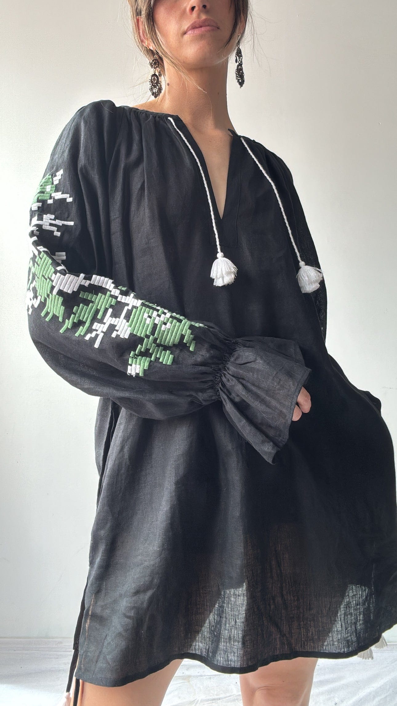 March 11 Black Linen Dress/Green, March 11 March 11 Black Linen Dress/Green, March 11