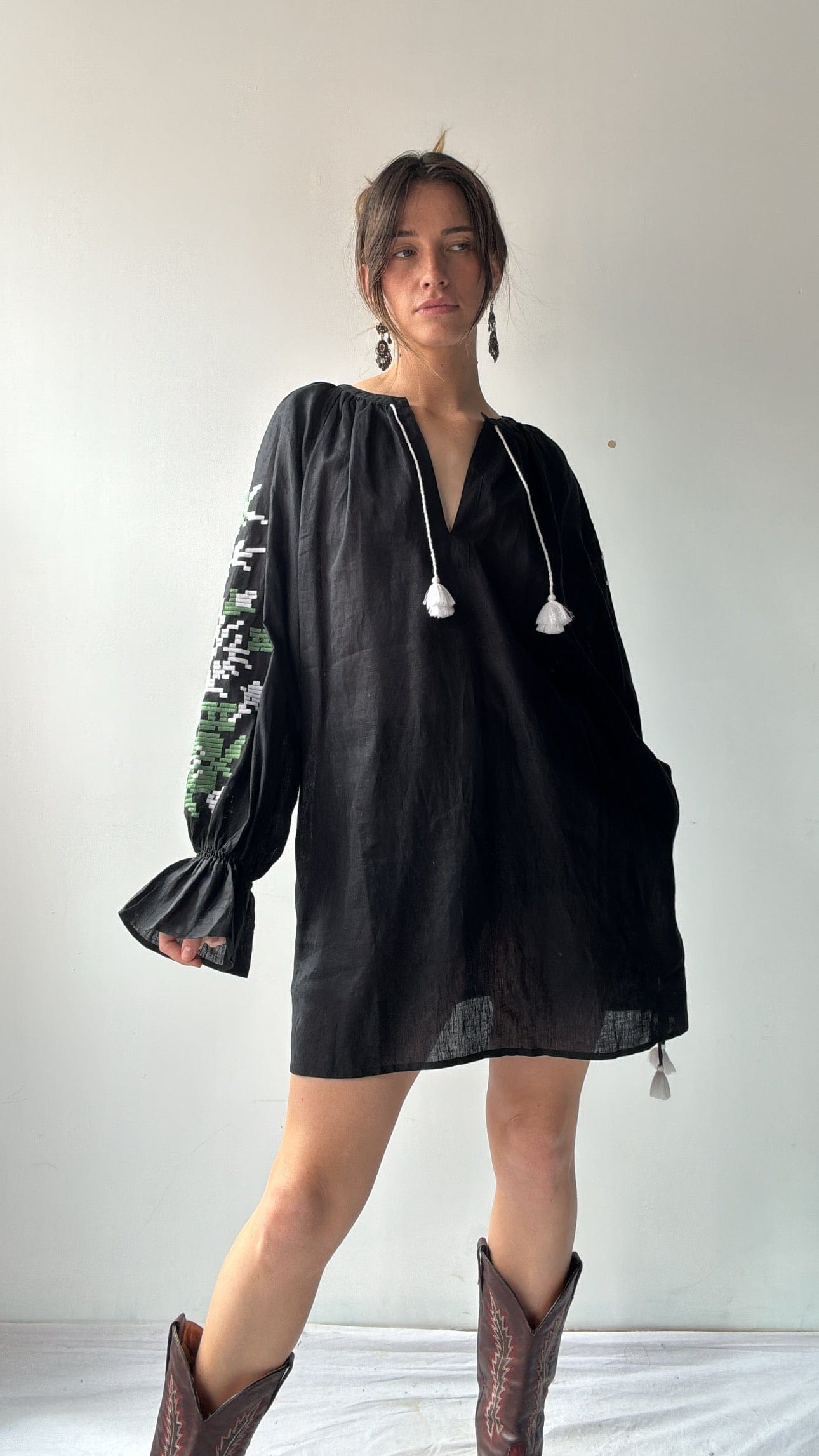 March 11 Dress March 11 Black Linen Dress/Green