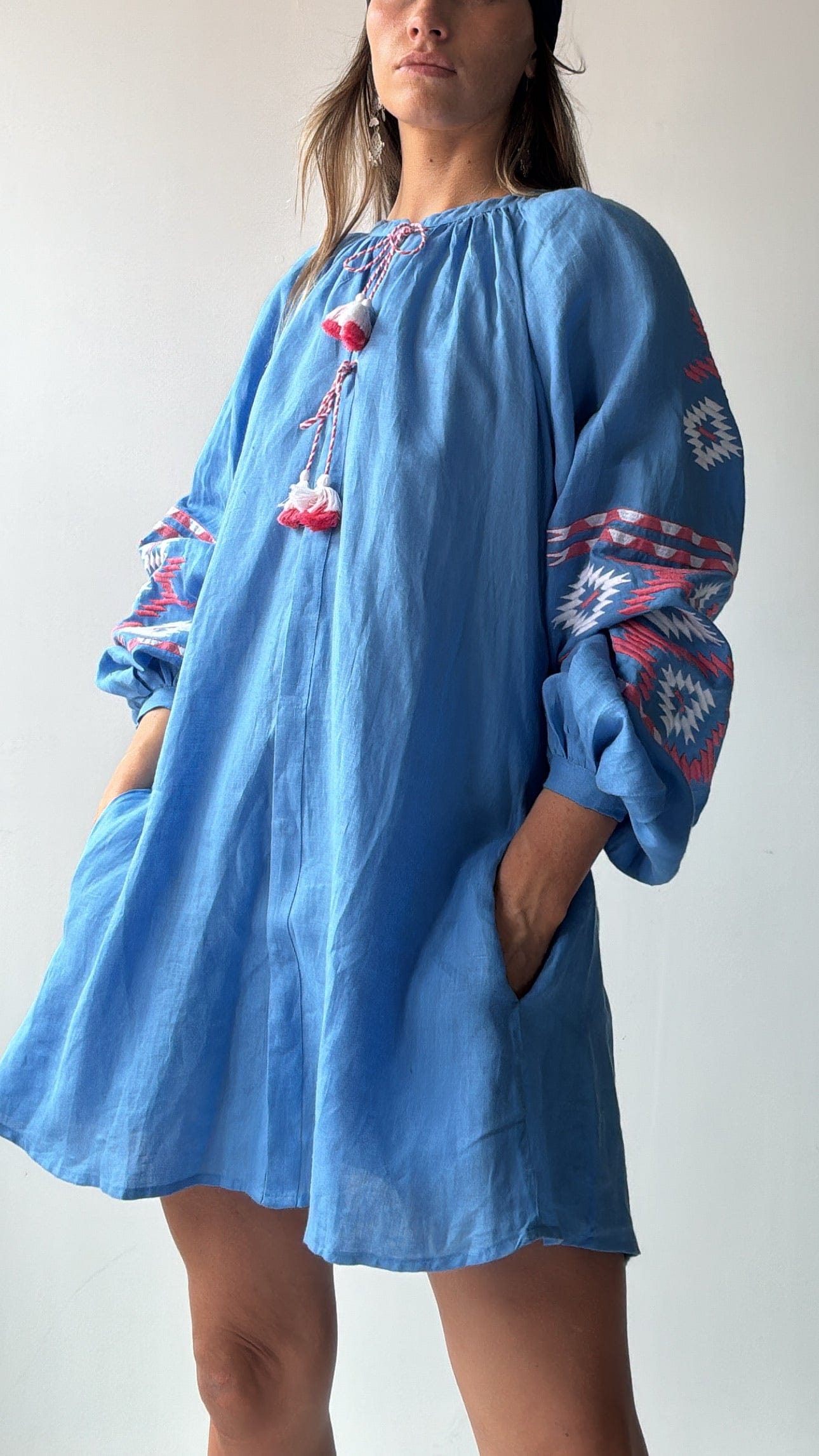 March 11 Dress March 11 Blue/Pink Linen Dress Aztec