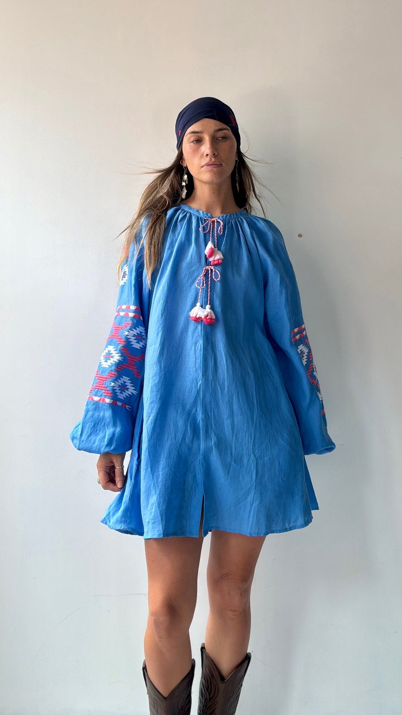 March 11 Dress March 11 Blue/Pink Linen Dress Aztec