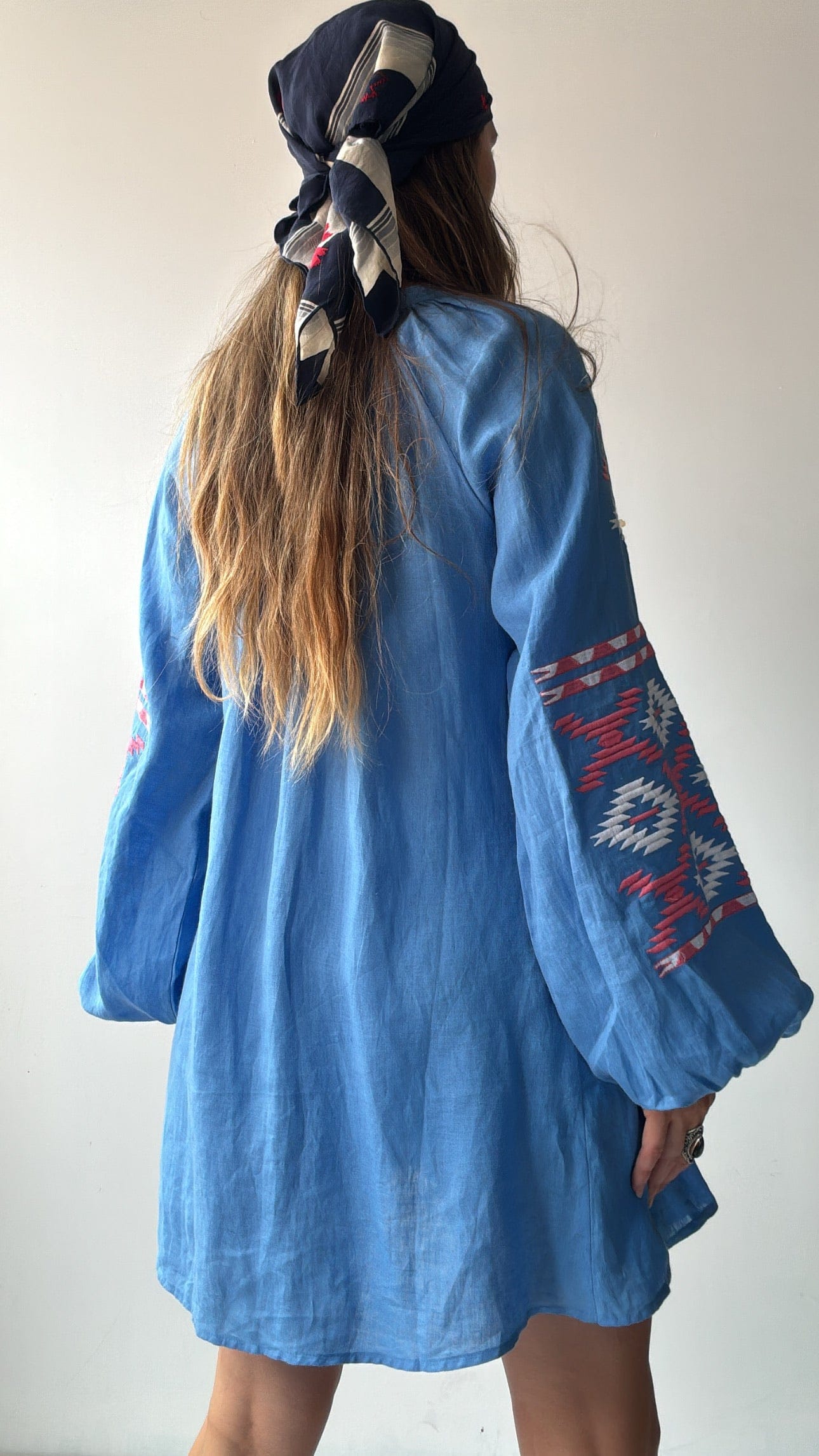 March 11 Dress March 11 Blue/Pink Linen Dress Aztec