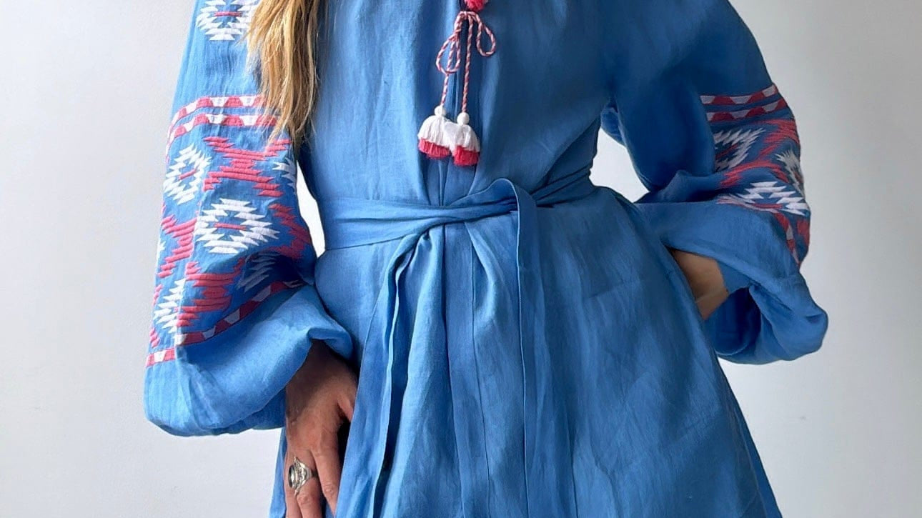 March 11 Dress March 11 Blue/Pink Linen Dress Aztec