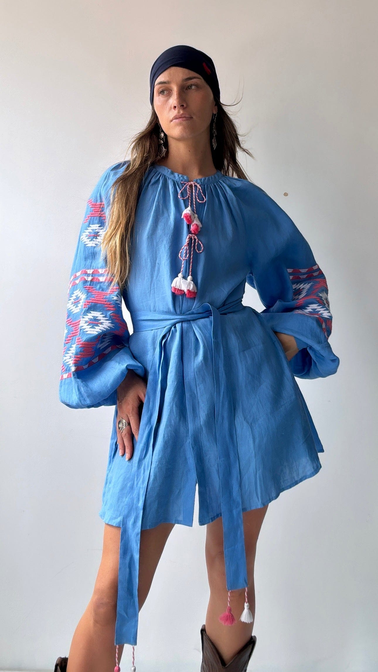 March 11 Dress March 11 Blue/Pink Linen Dress Aztec