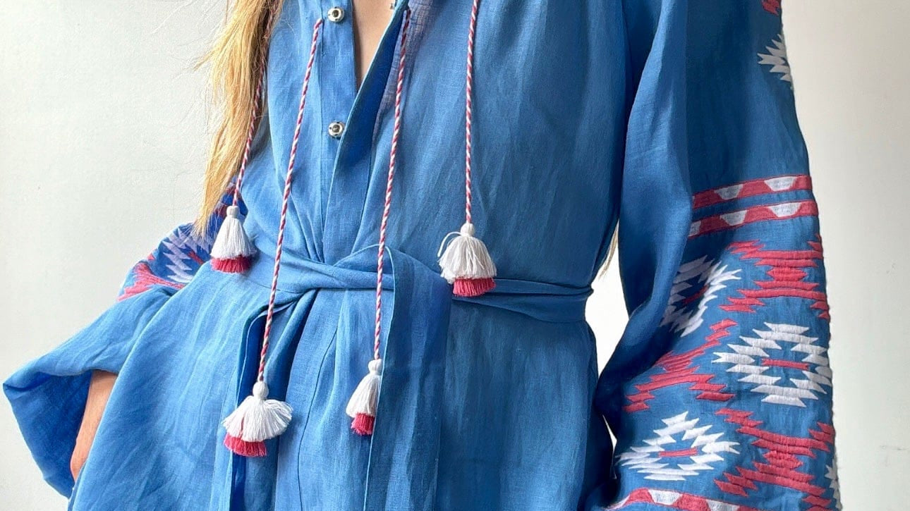 March 11 Dress March 11 Blue/Pink Linen Dress Aztec