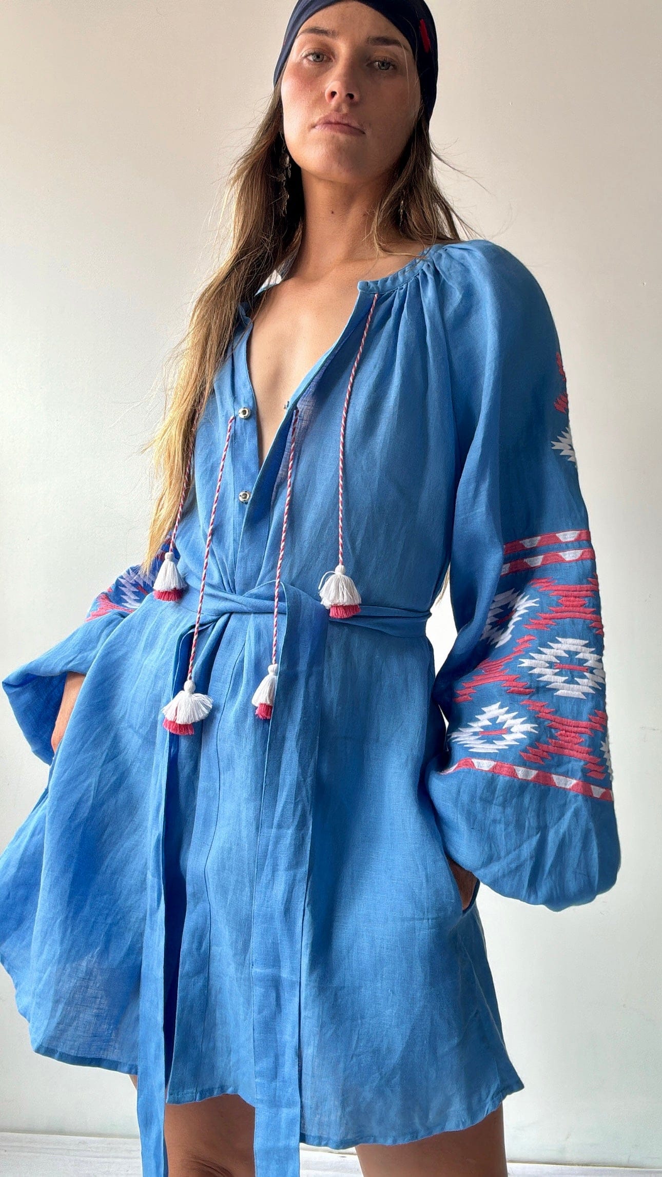 March 11 Dress March 11 Blue/Pink Linen Dress Aztec