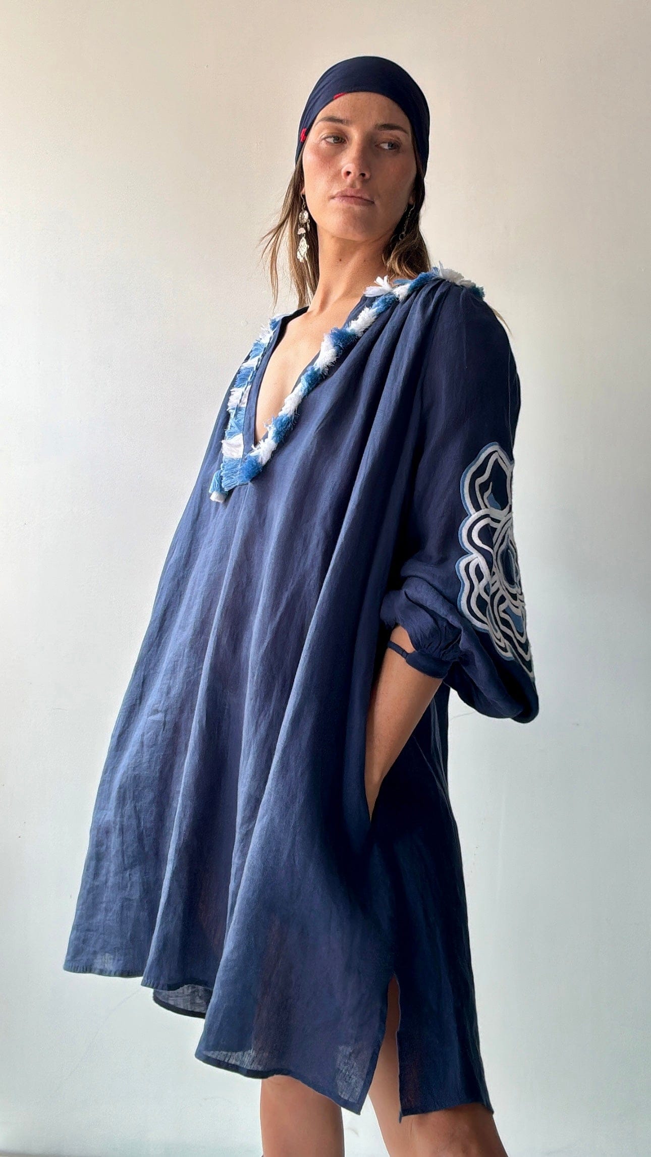 March 11 Dress March 11 Navy Linen Dress/white