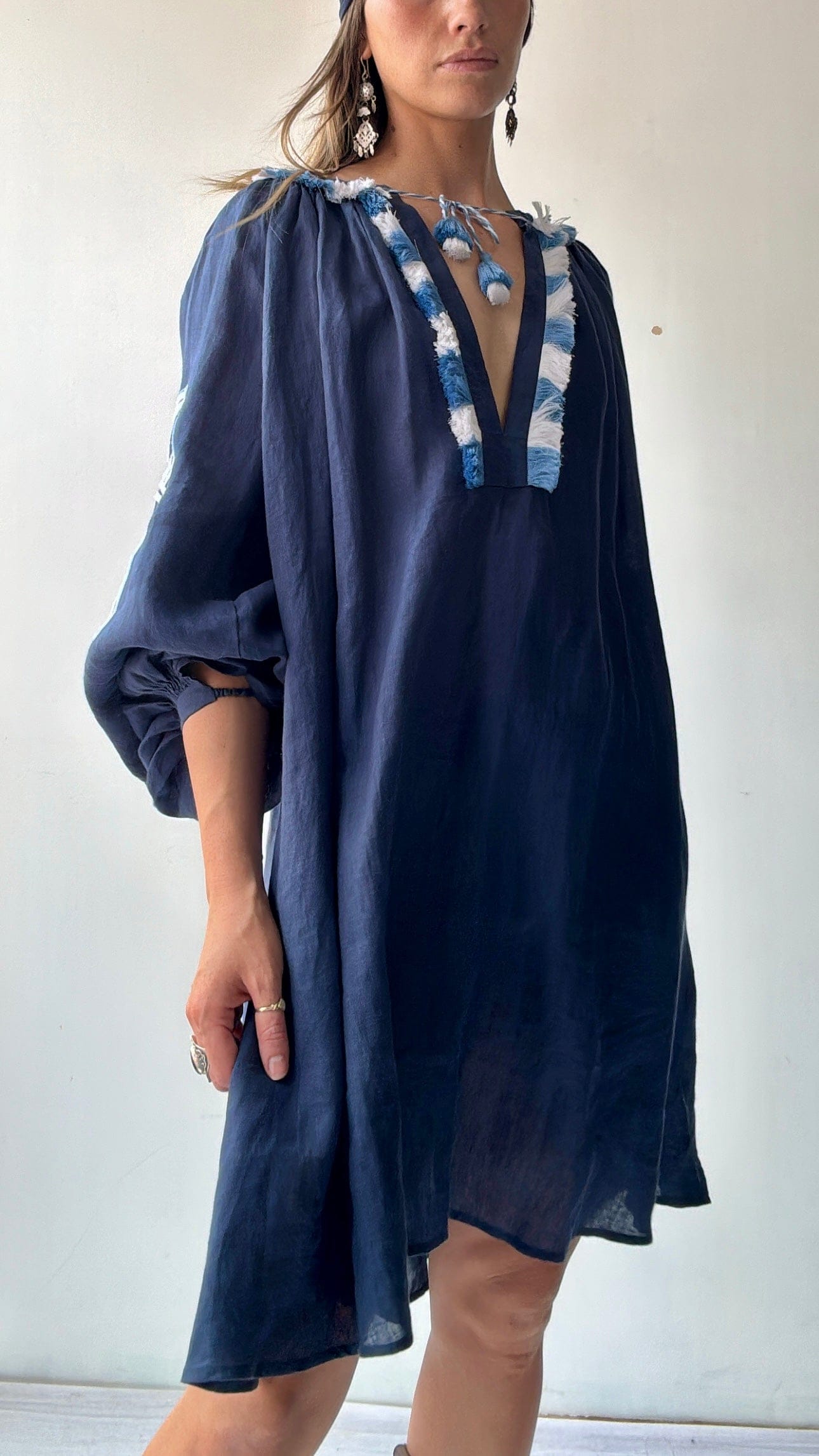 March 11 Dress March 11 Navy Linen Dress/white