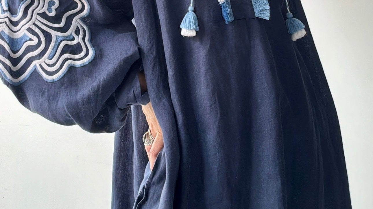 March 11 Dress March 11 Navy Linen Dress/white