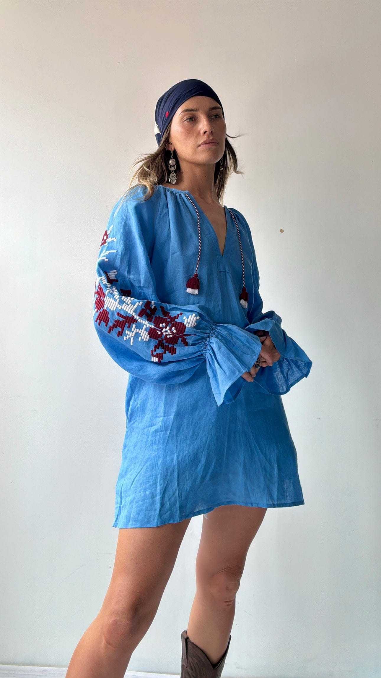 March 11 March 11 Blue/ Burgandy Linen Tunic Dress