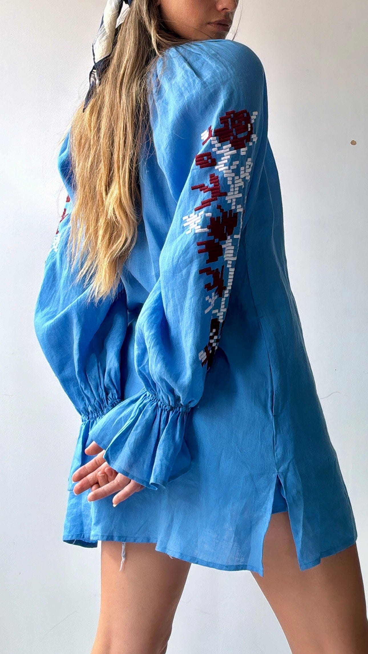 March 11 March 11 Blue/ Burgandy Linen Tunic Dress