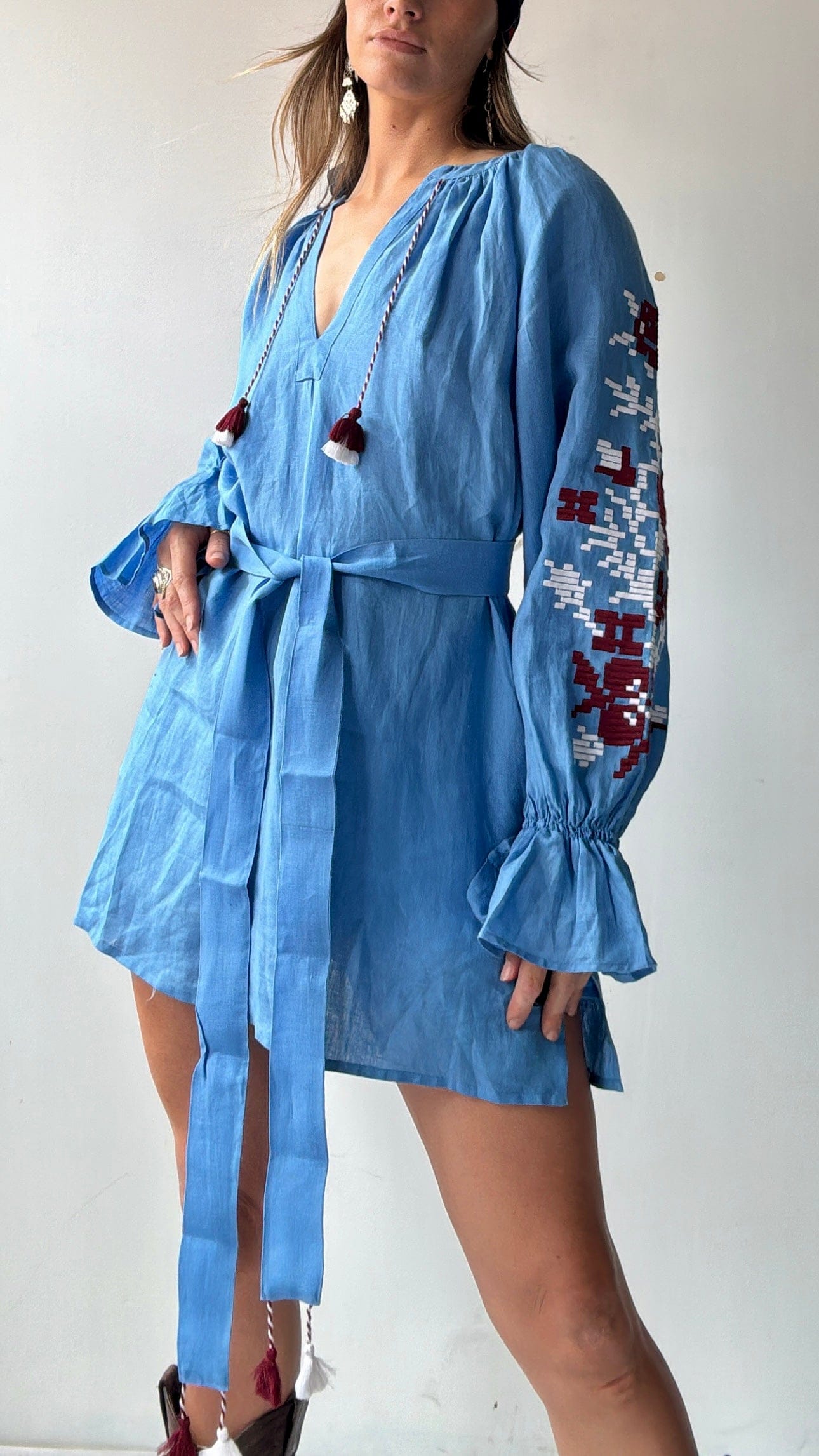 March 11 March 11 Blue/ Burgandy Linen Tunic Dress