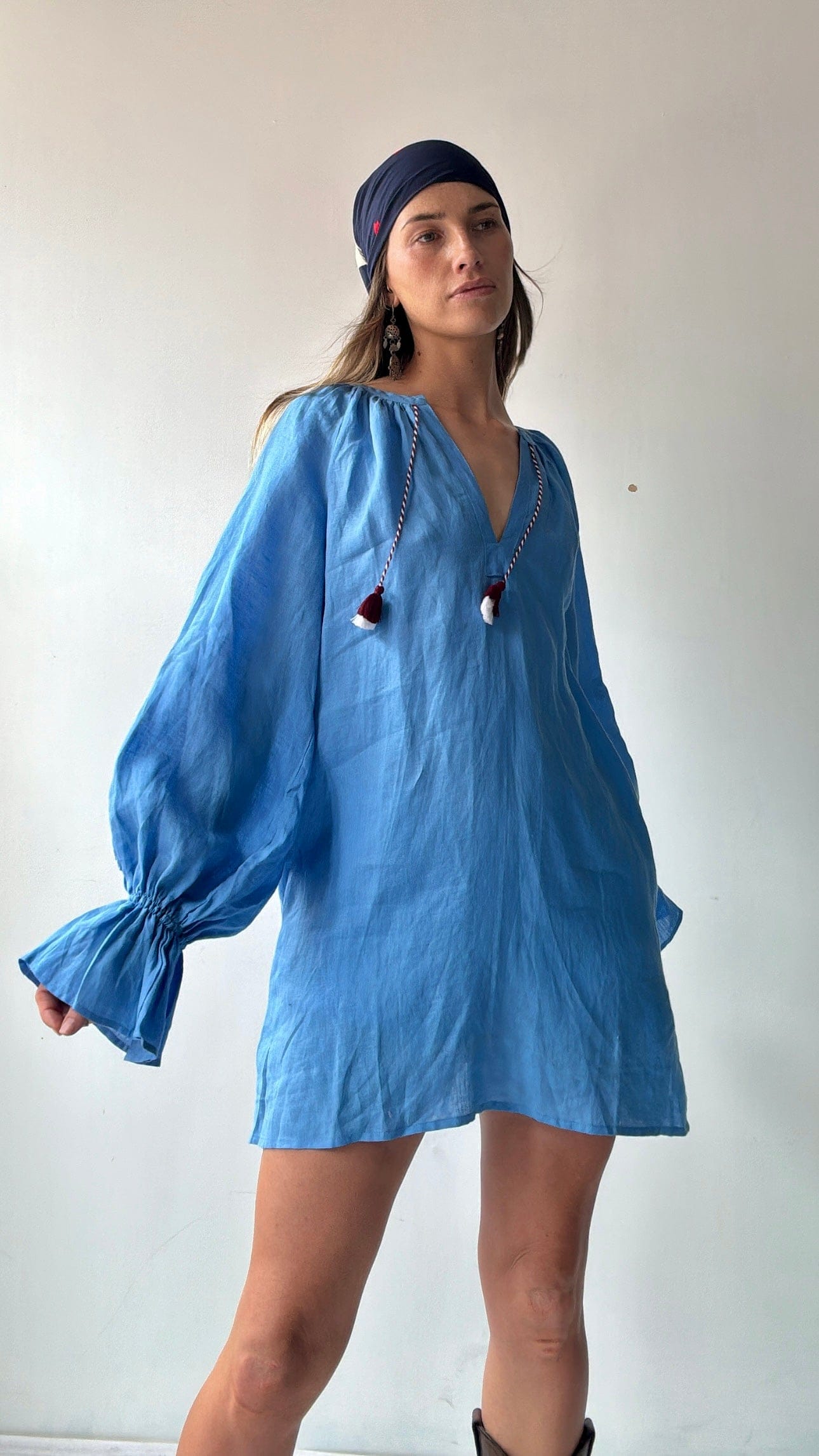 March 11 March 11 Blue/ Burgandy Linen Tunic Dress