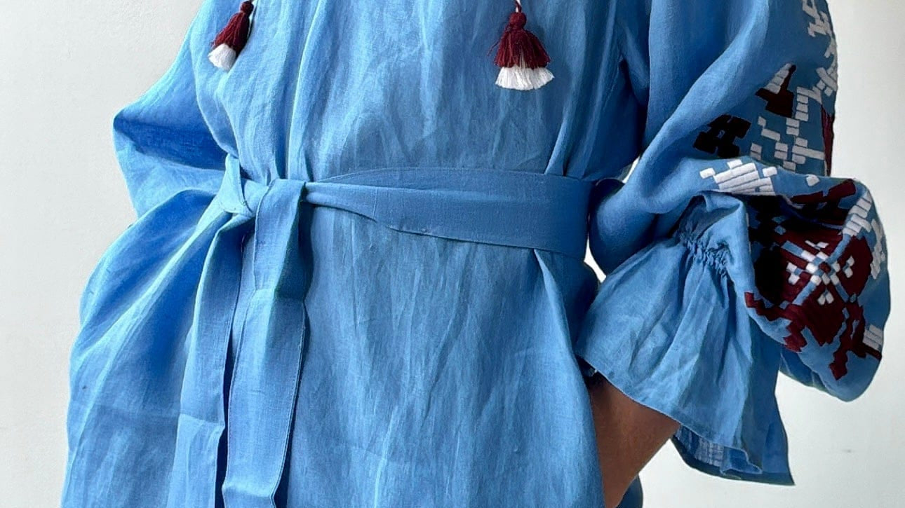 March 11 March 11 Blue/ Burgandy Linen Tunic Dress