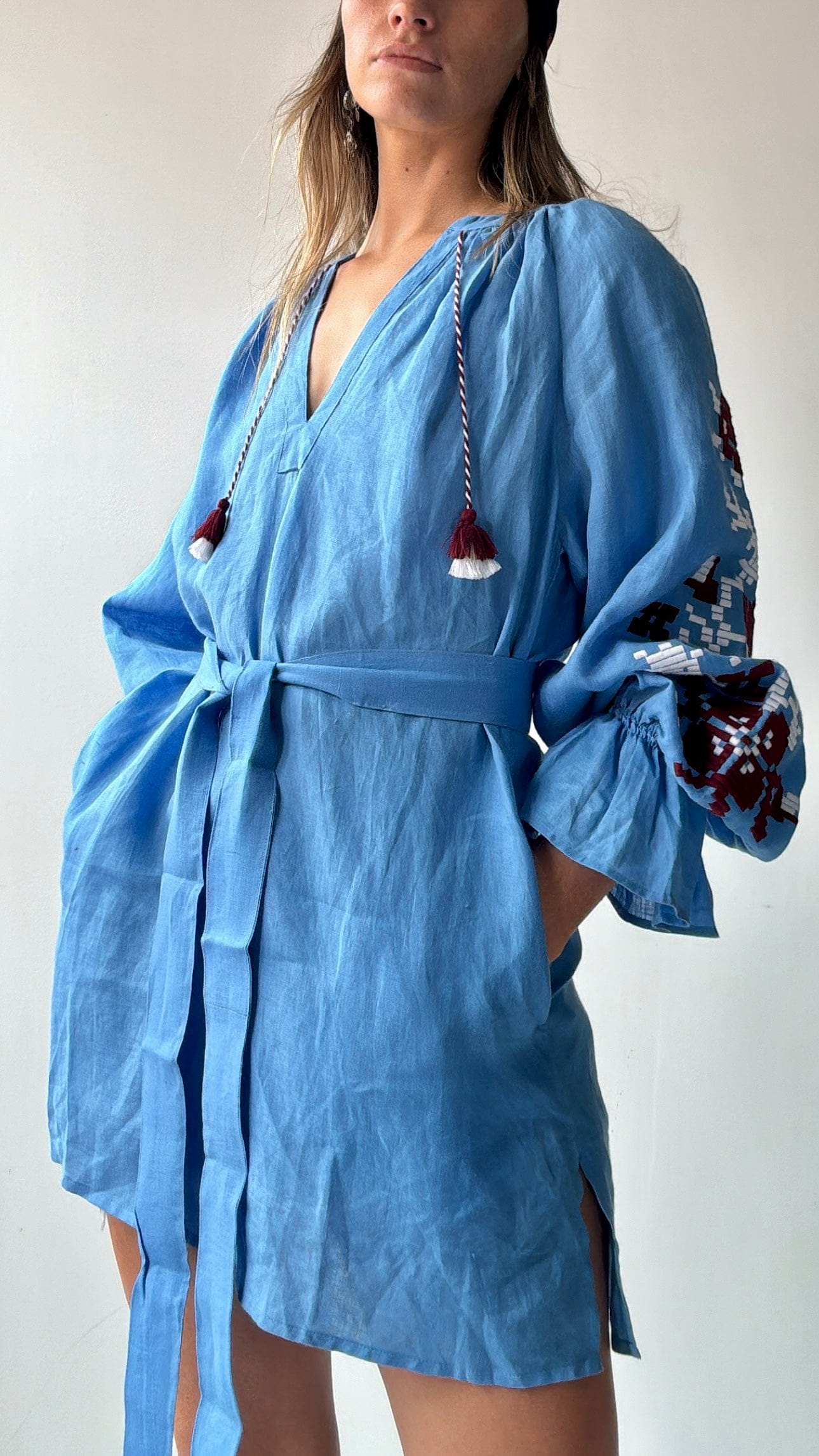 March 11 March 11 Blue/ Burgandy Linen Tunic Dress