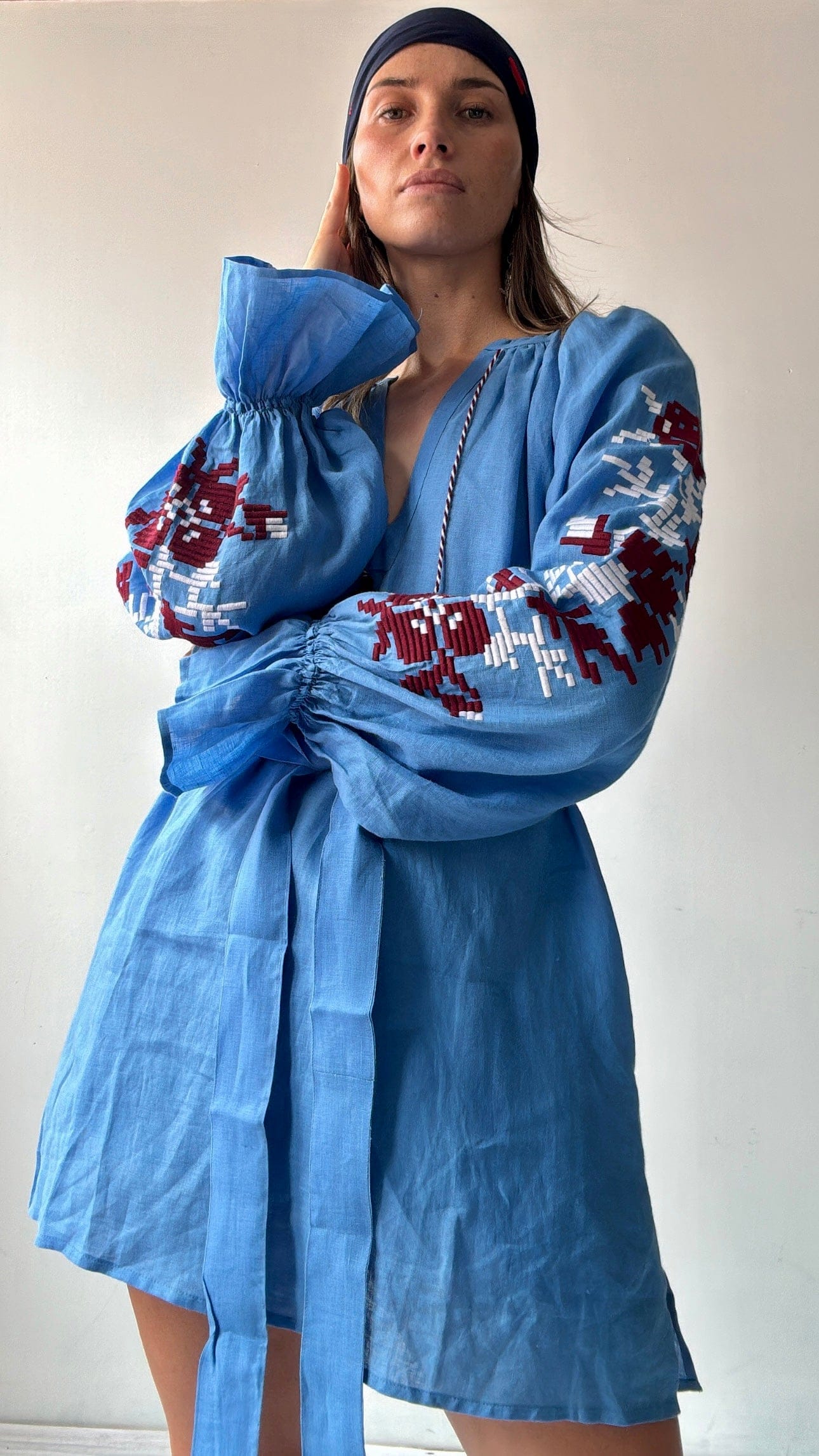 March 11 March 11 Blue/ Burgandy Linen Tunic Dress