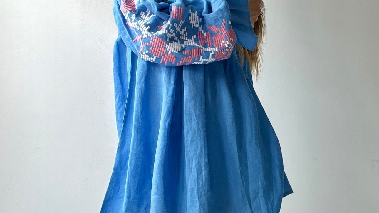 March 11 Top March 11 Blue/Pink Linen Off Shoulder Top