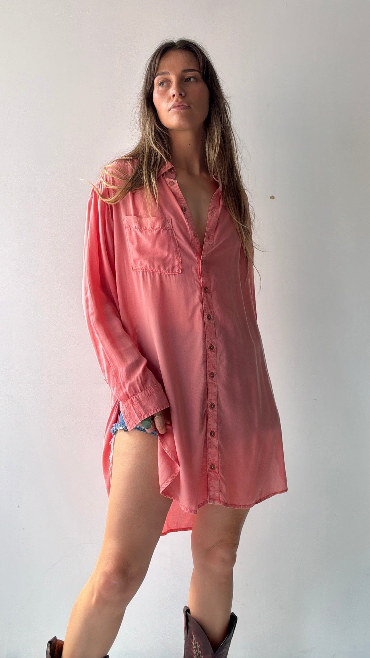 Pilcro Anthropologie Shirt Pilcro Longline Shirt Salmon