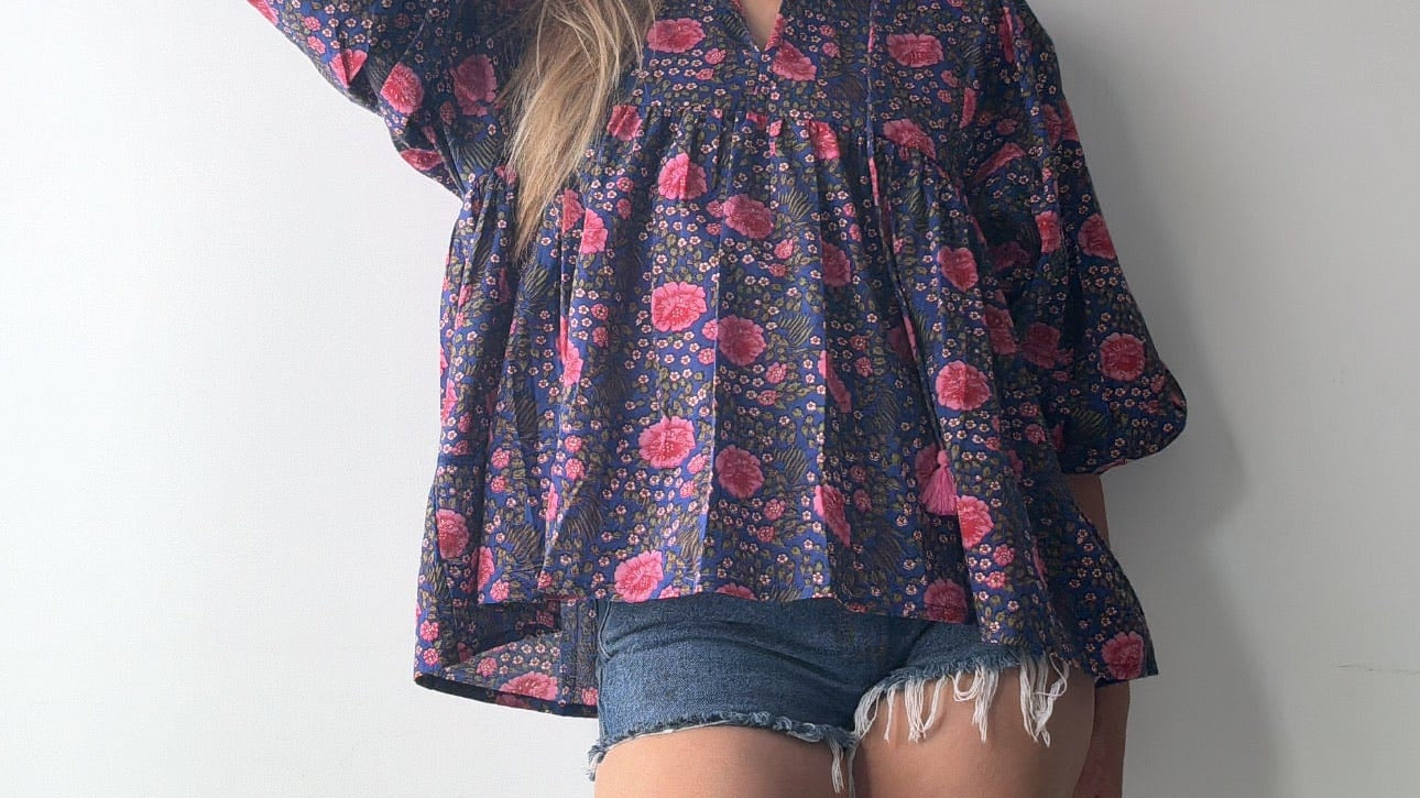 Blu Lantern Sleeve Blouse, Sistergolden, Sistergolden