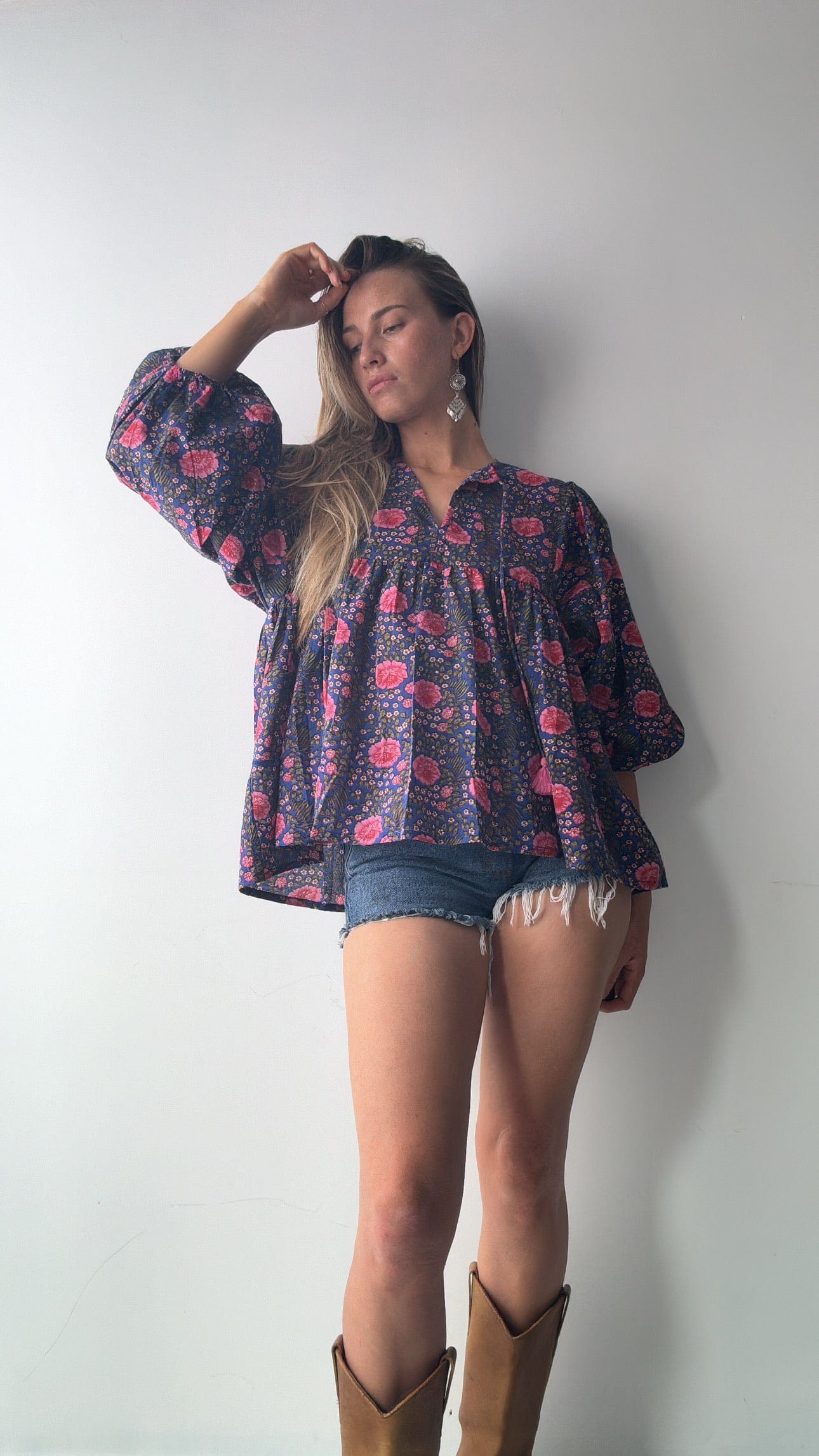 Blu Lantern Sleeve Blouse, Sistergolden, Sistergolden