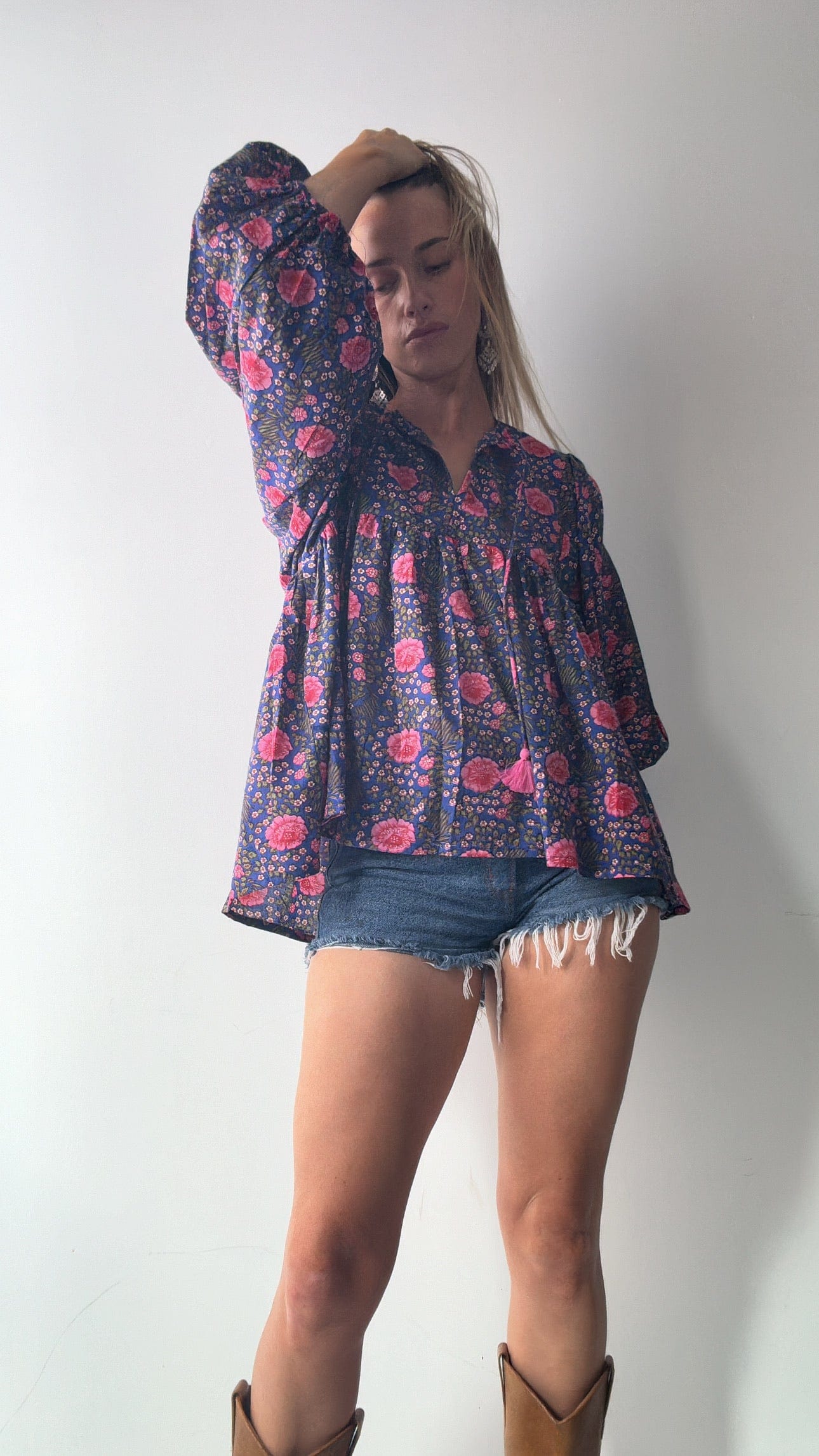 Blu Lantern Sleeve Blouse, Sistergolden, Sistergolden