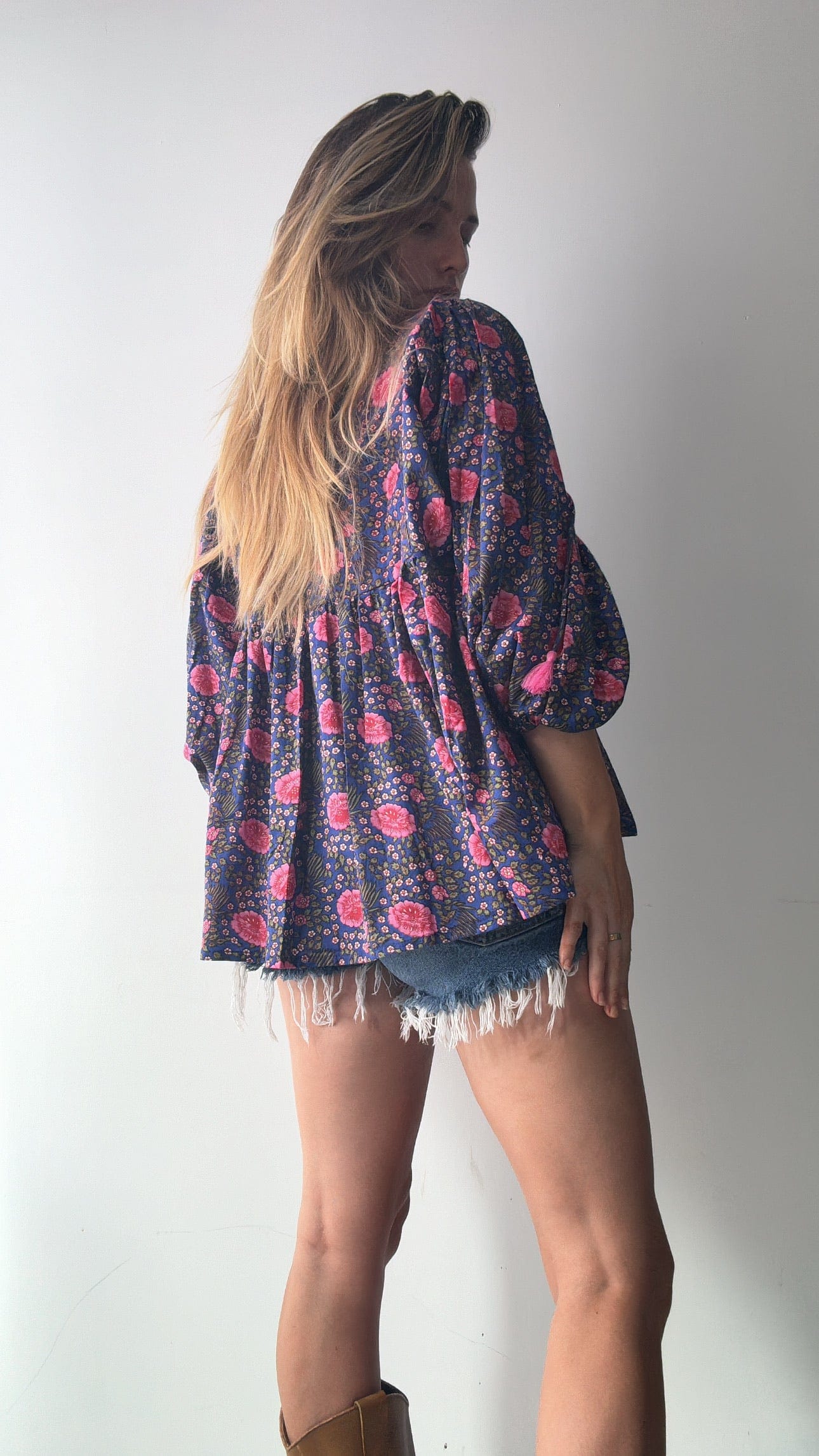Blu Lantern Sleeve Blouse, Sistergolden, Sistergolden