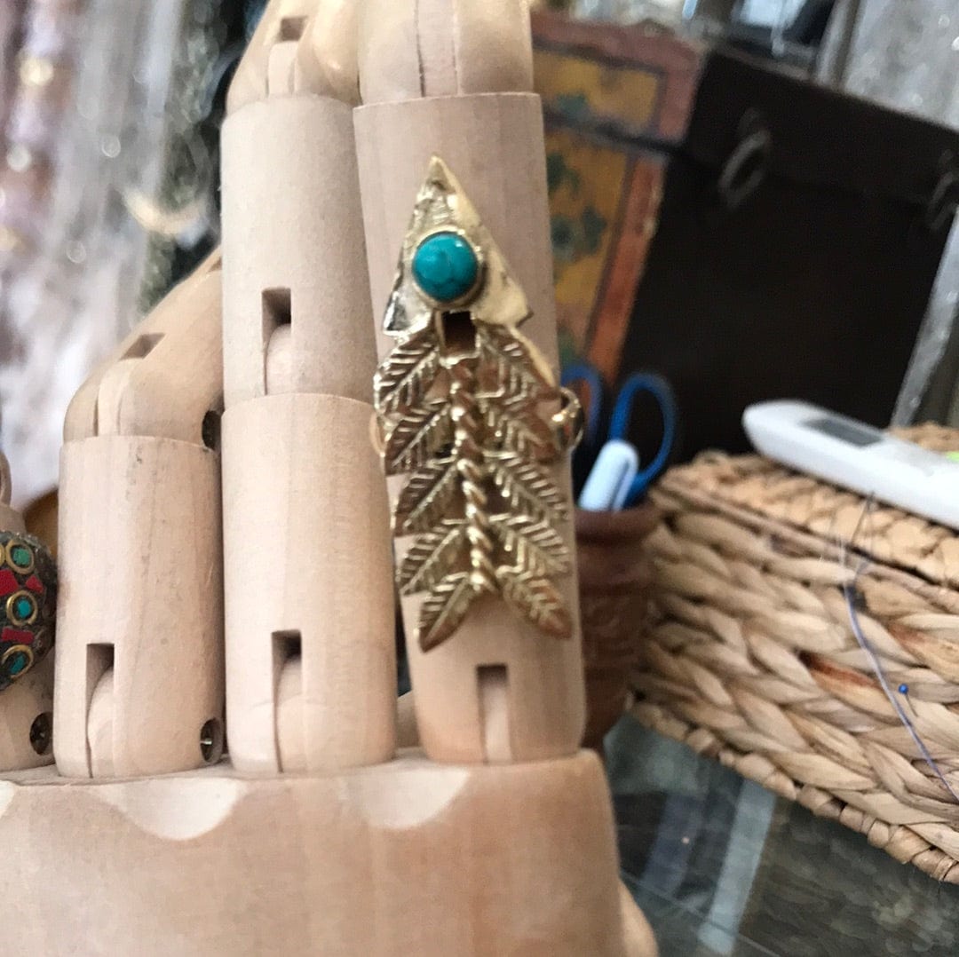 Sistergolden Arrow Turquoise Stone Brass Ring