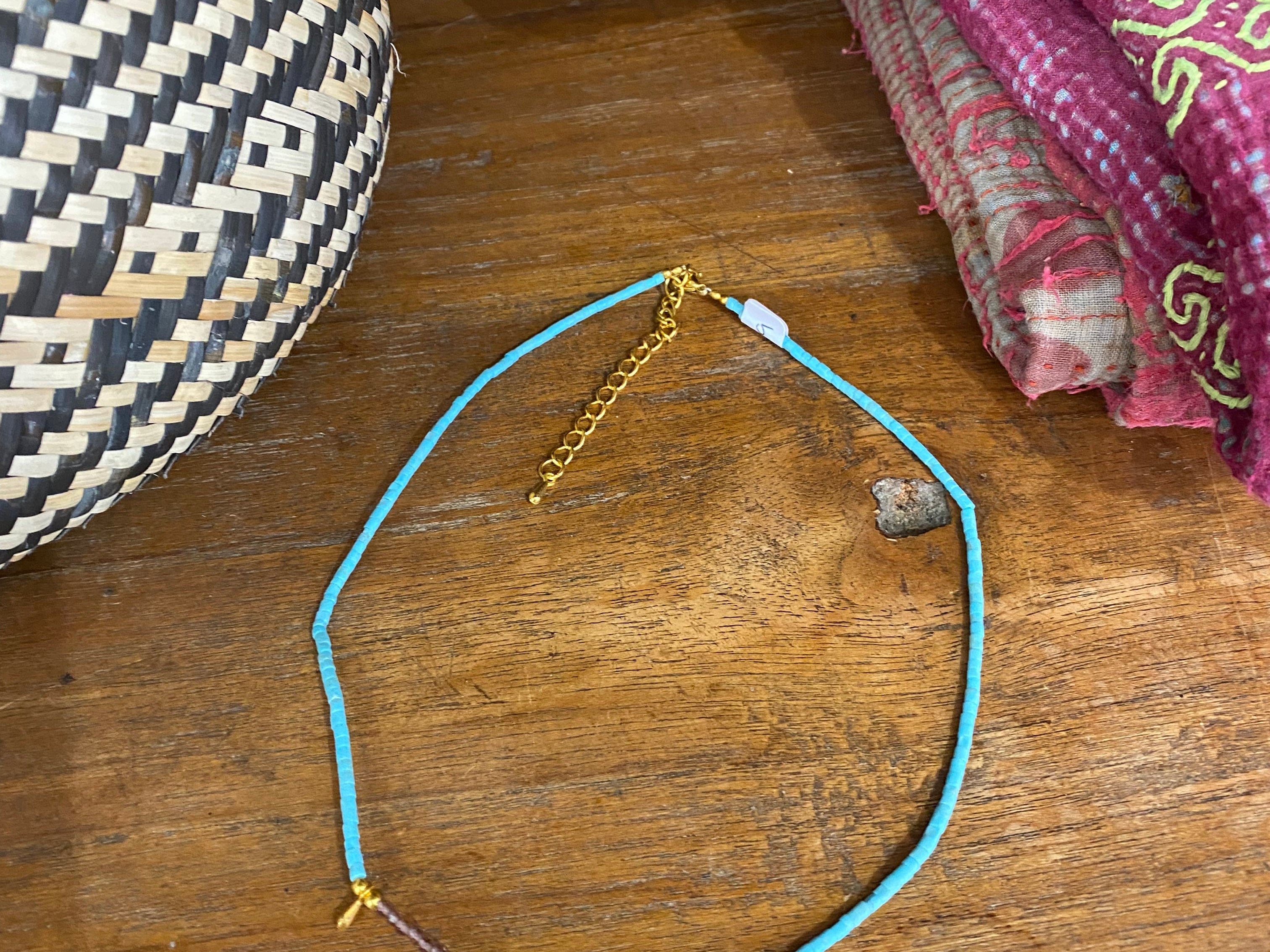 Sistergolden Beaded Crystal Necklace Blue