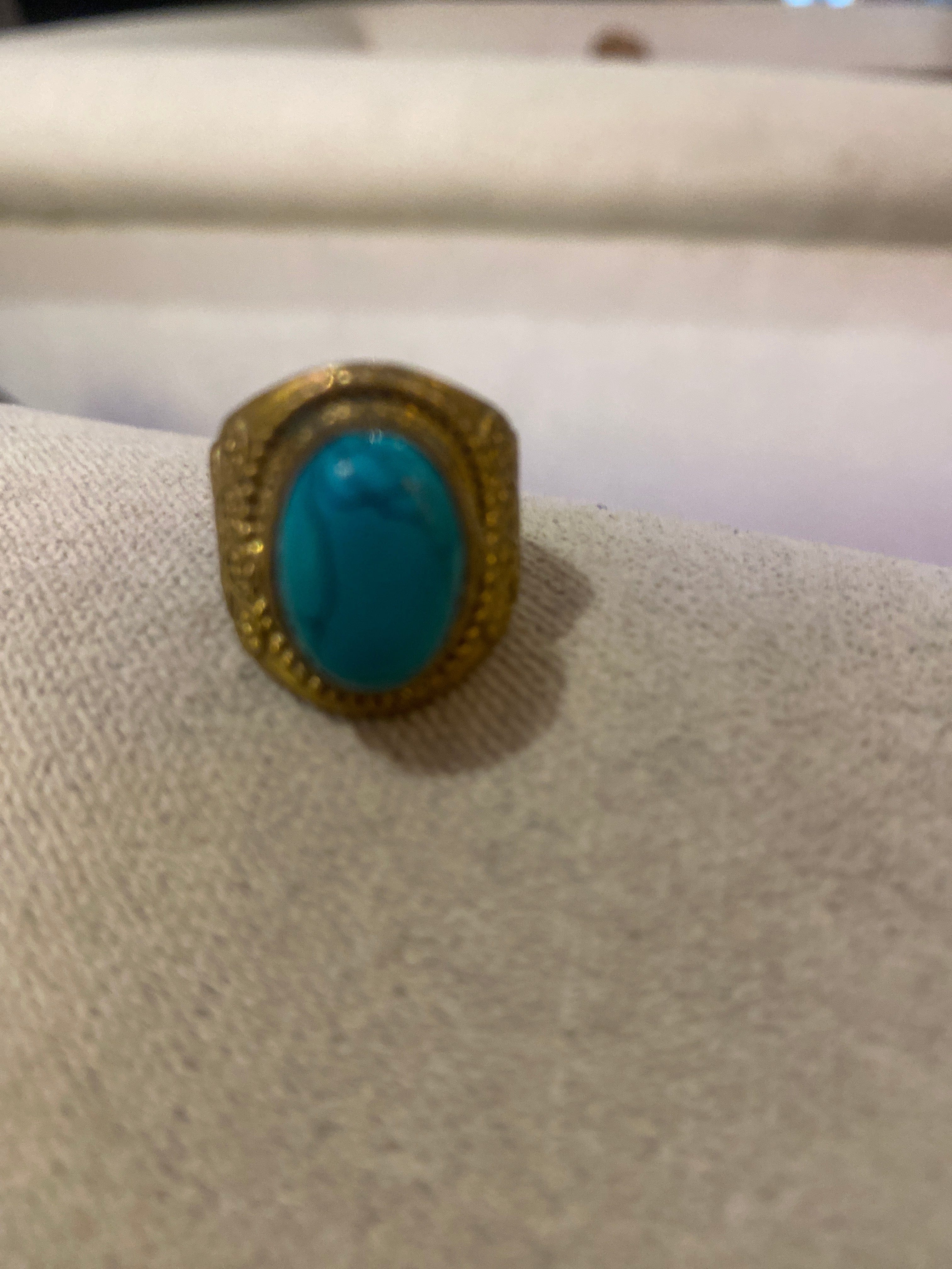 Sistergolden Belt Turquoise Stone Brass Ring