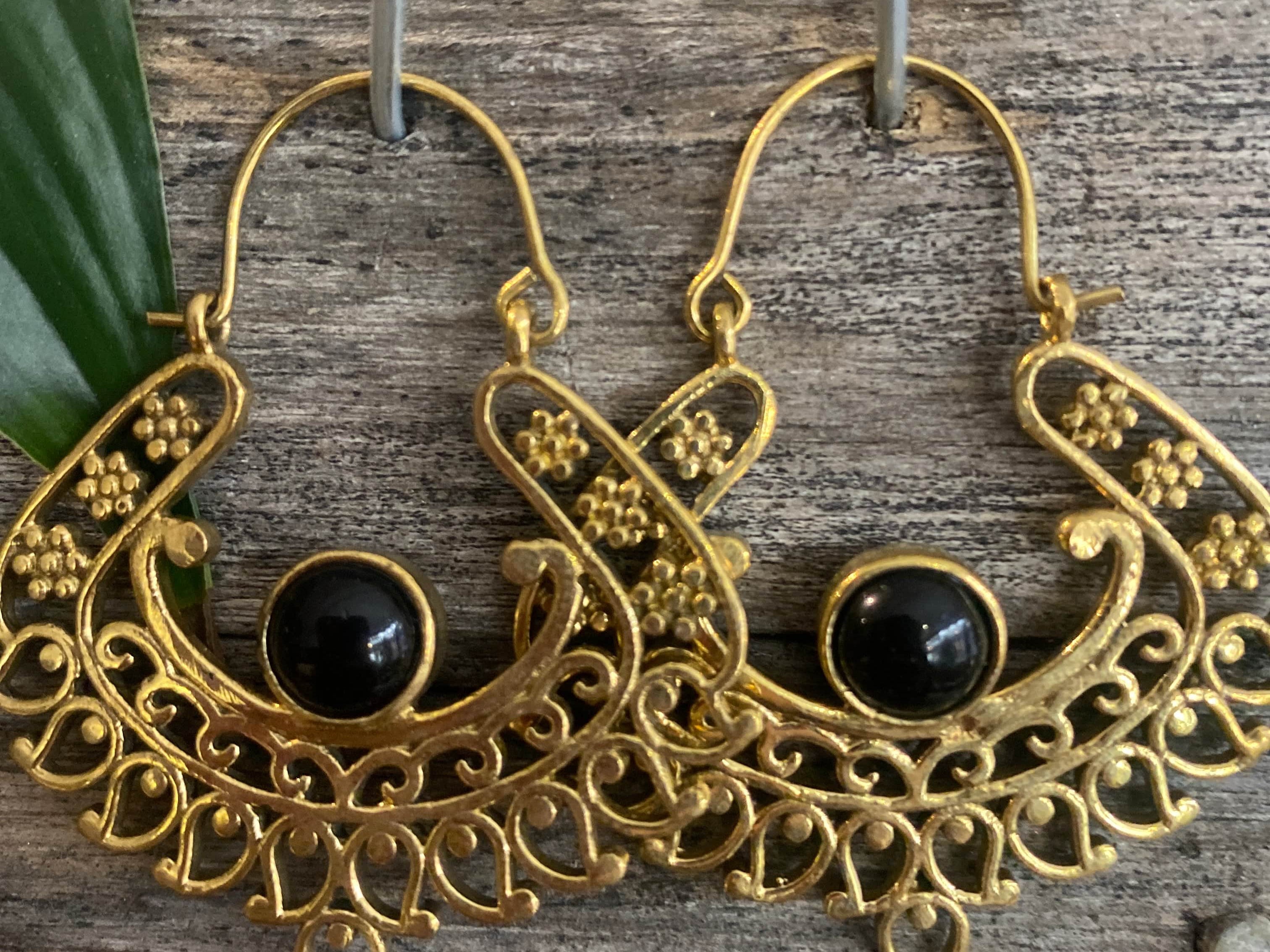 Sistergolden Brass Earrings large With Stones