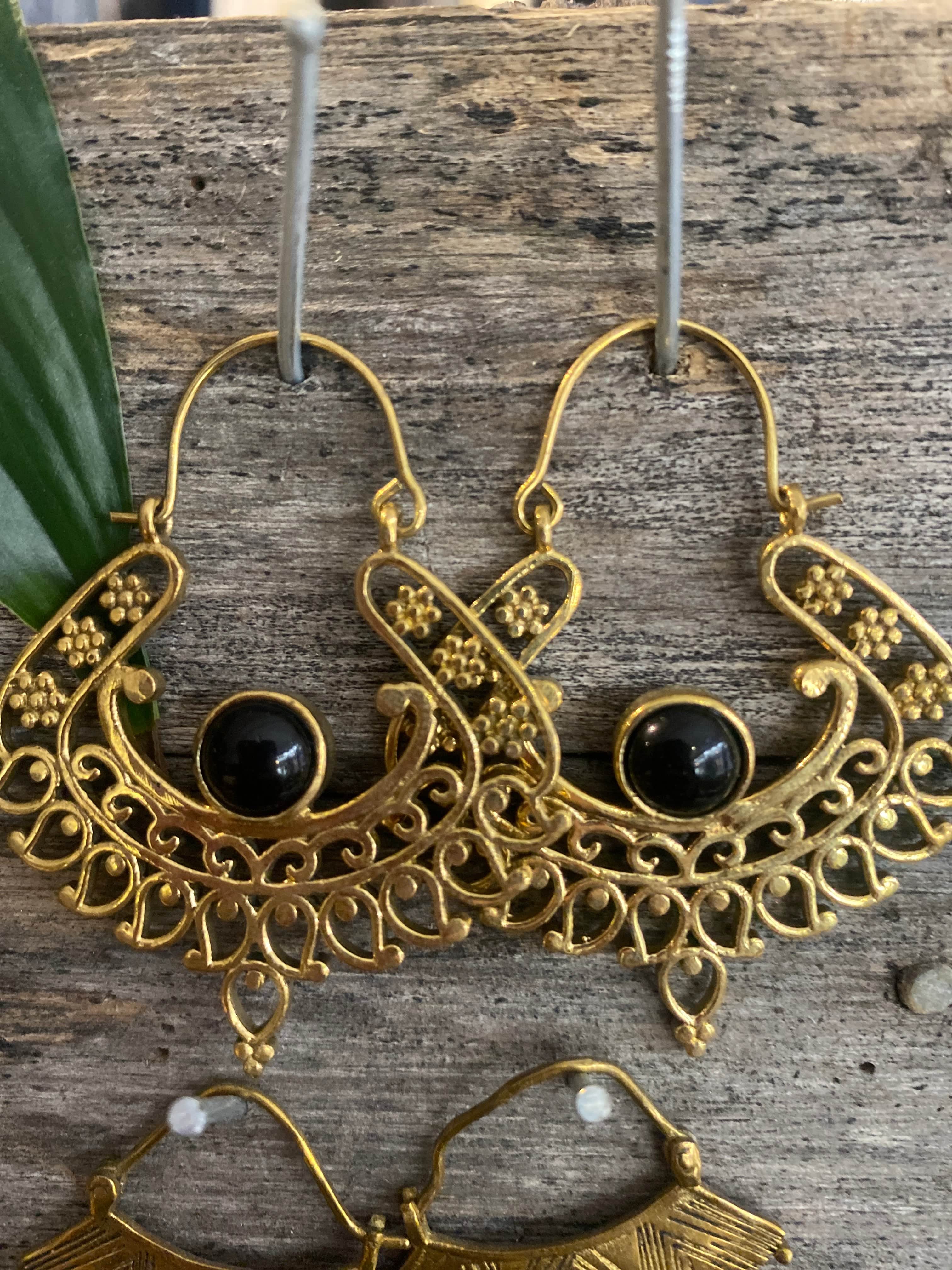 Sistergolden Brass Earrings large With Stones