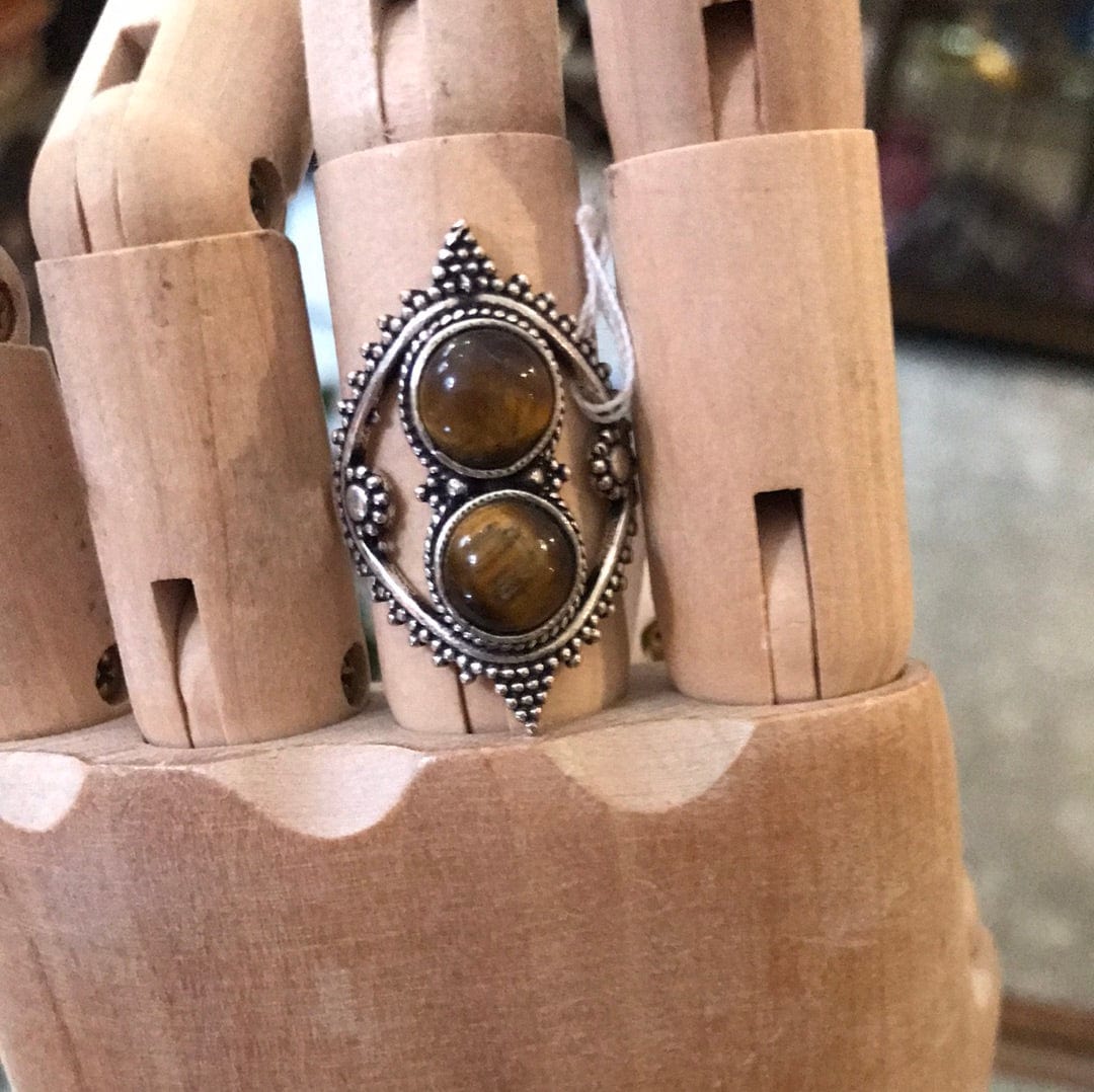 Sistergolden Double Tiger Stone Silver Ring