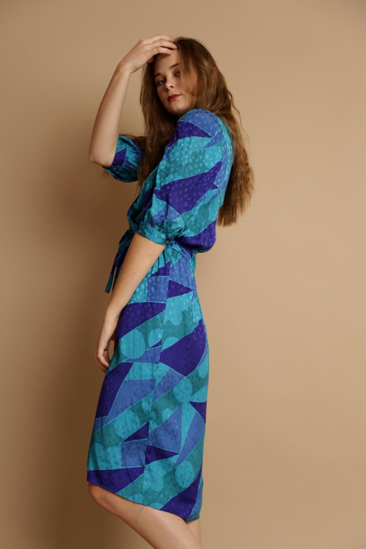 SisterGolden Dress Abstract Vintage Silk Dress