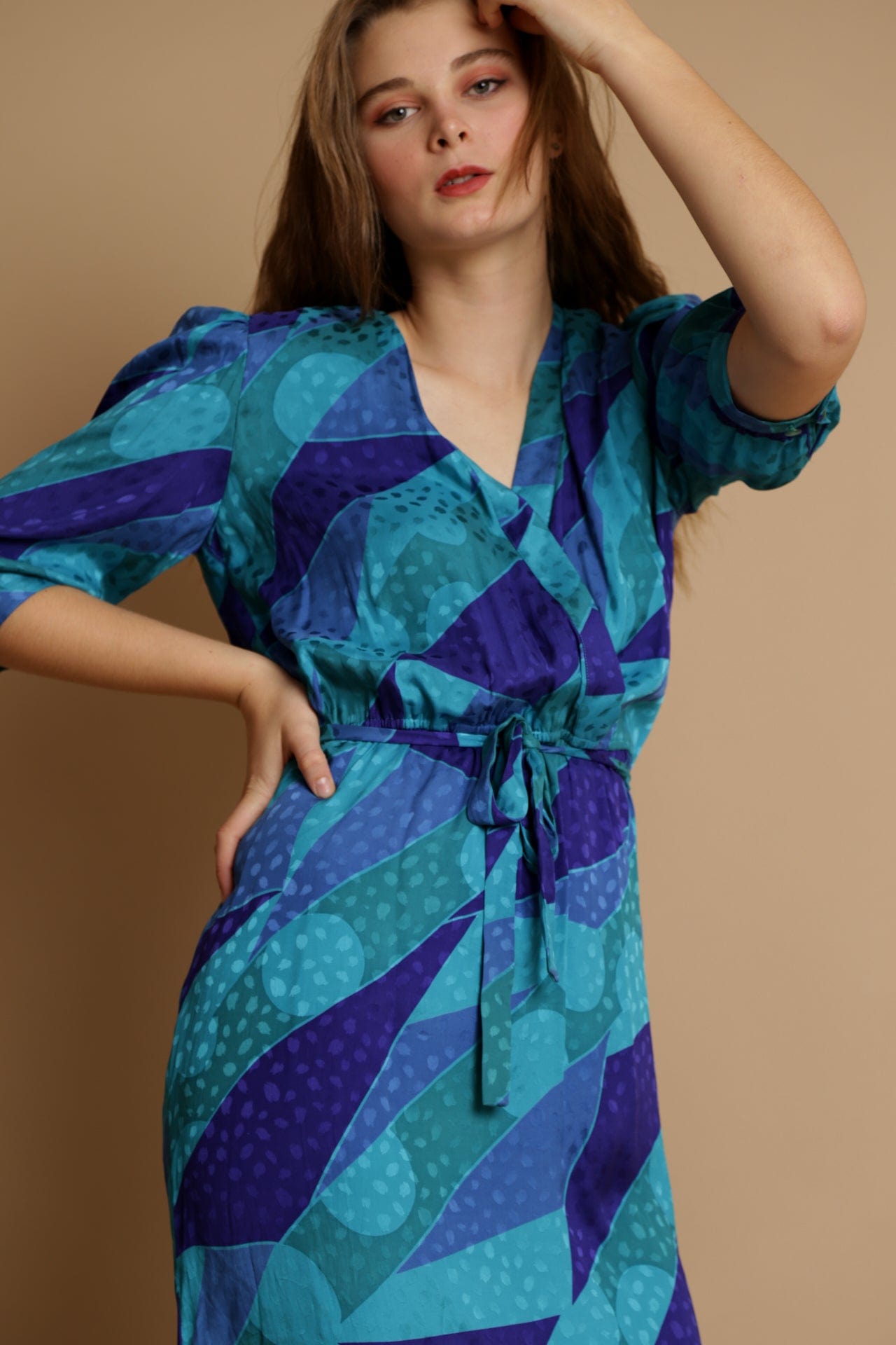 SisterGolden Dress Abstract Vintage Silk Dress