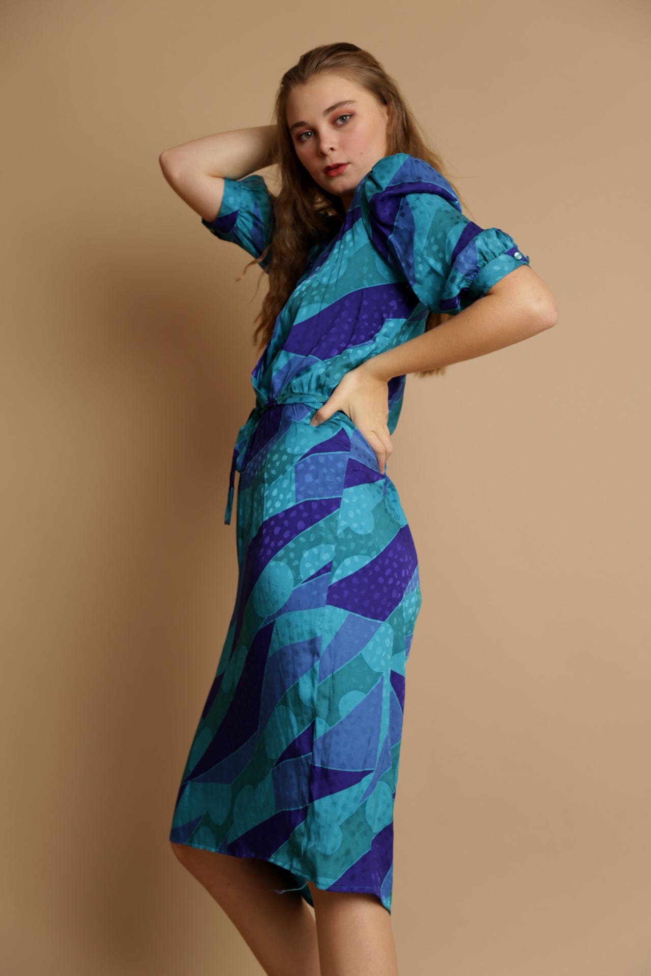 SisterGolden Dress Abstract Vintage Silk Dress
