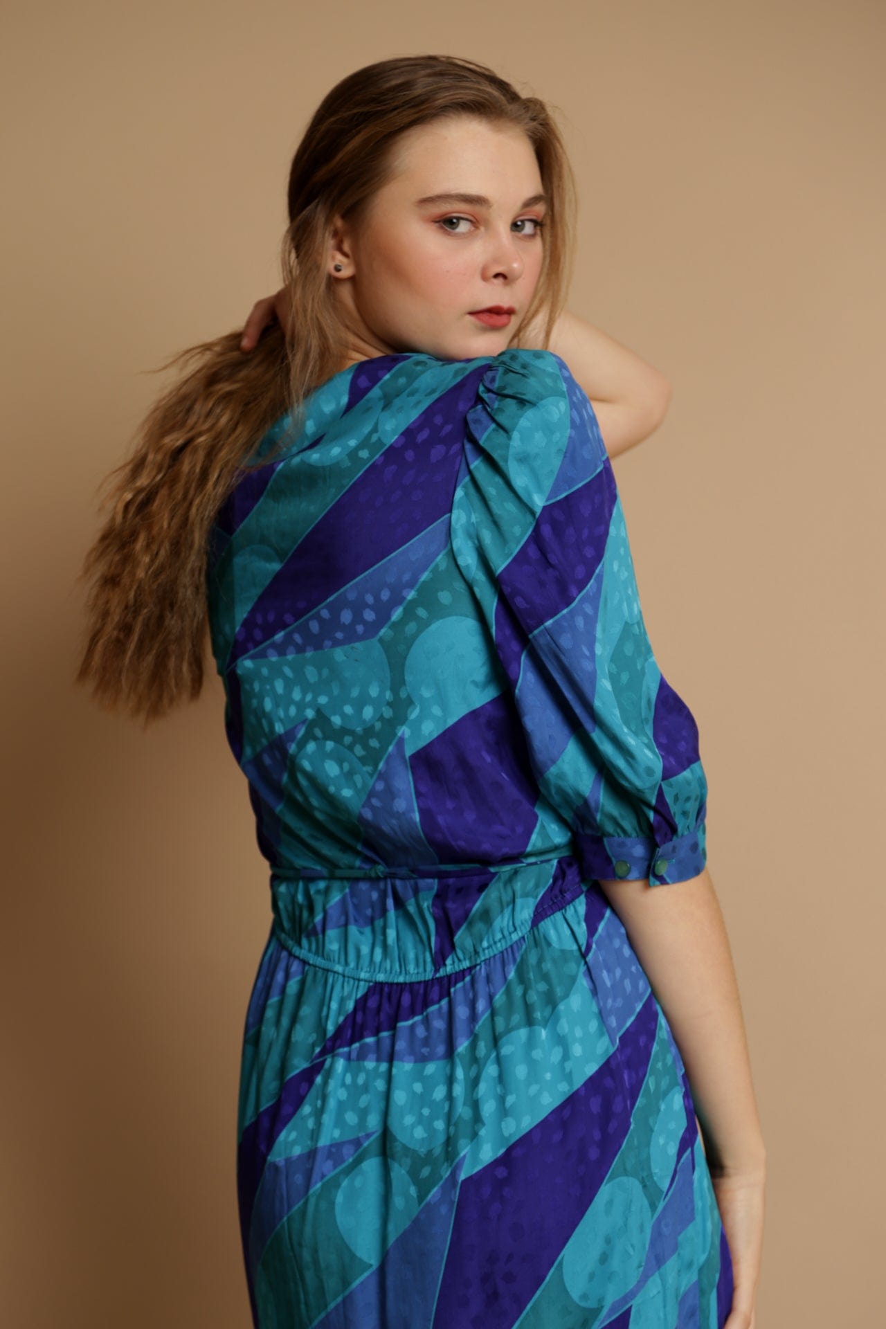 SisterGolden Dress Abstract Vintage Silk Dress