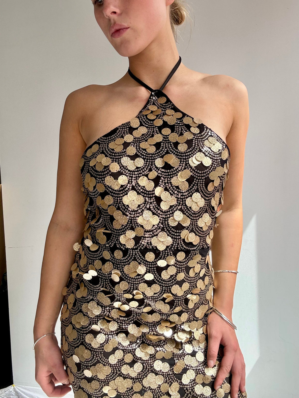 Sistergolden Dress Gold Dots Vintage Y2K Gown