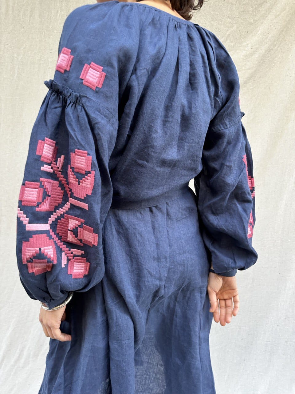 Sistergolden Dress Navy Linen Dress/Pink