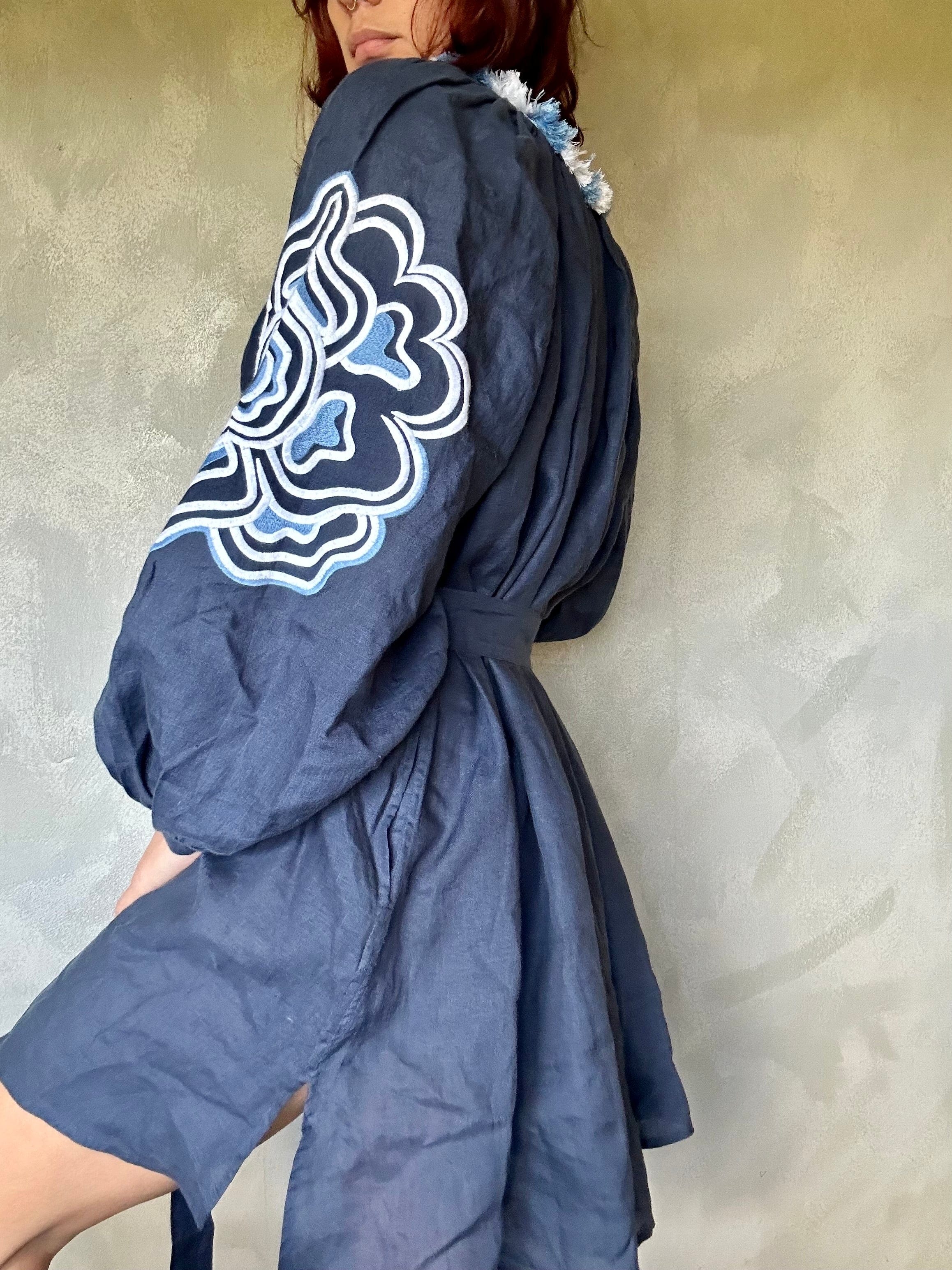 Sistergolden Dress Navy Linen Dress/whit